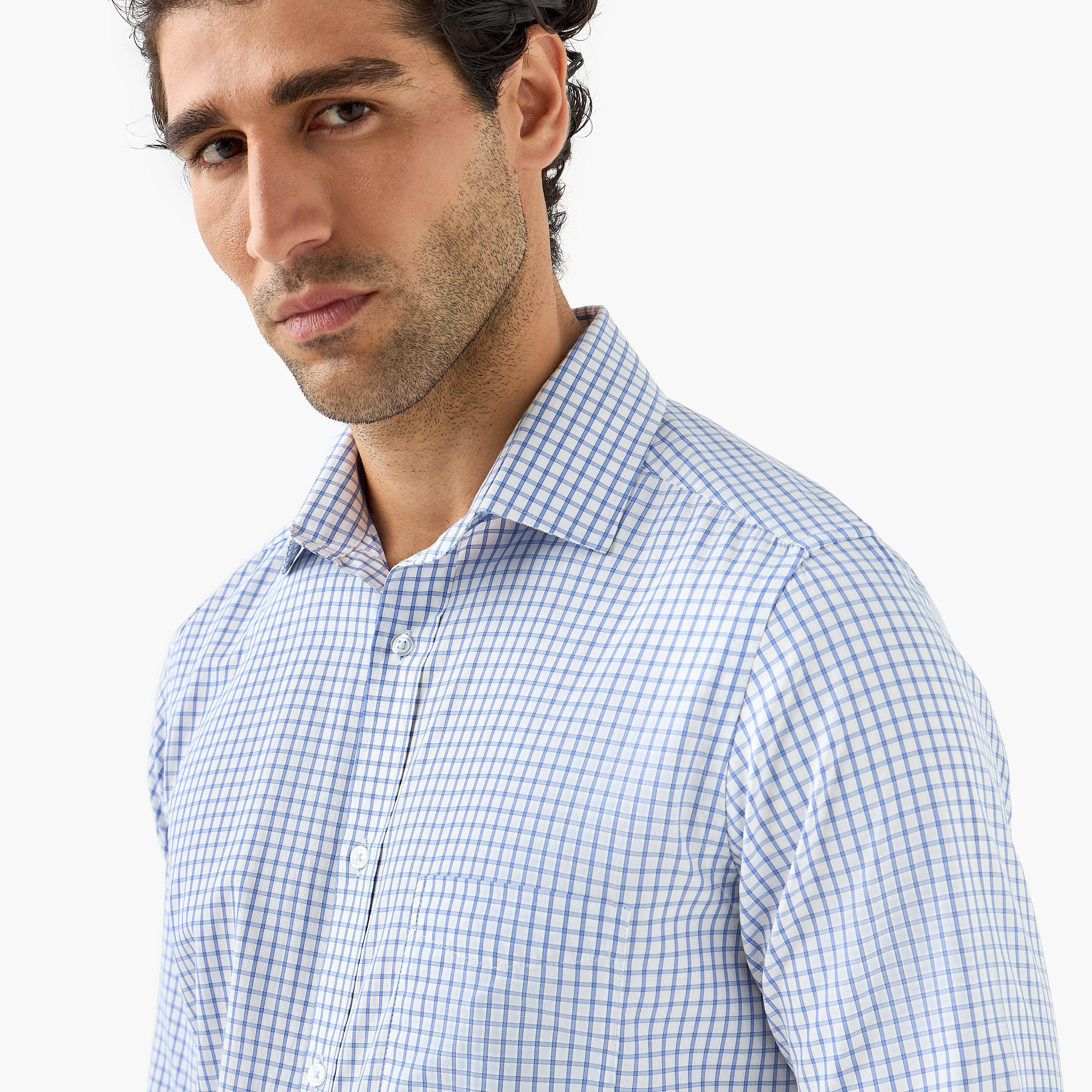 Regular Fit Checked Shirt with Collar and Long Sleeves-men-clothing-shirts-image-4