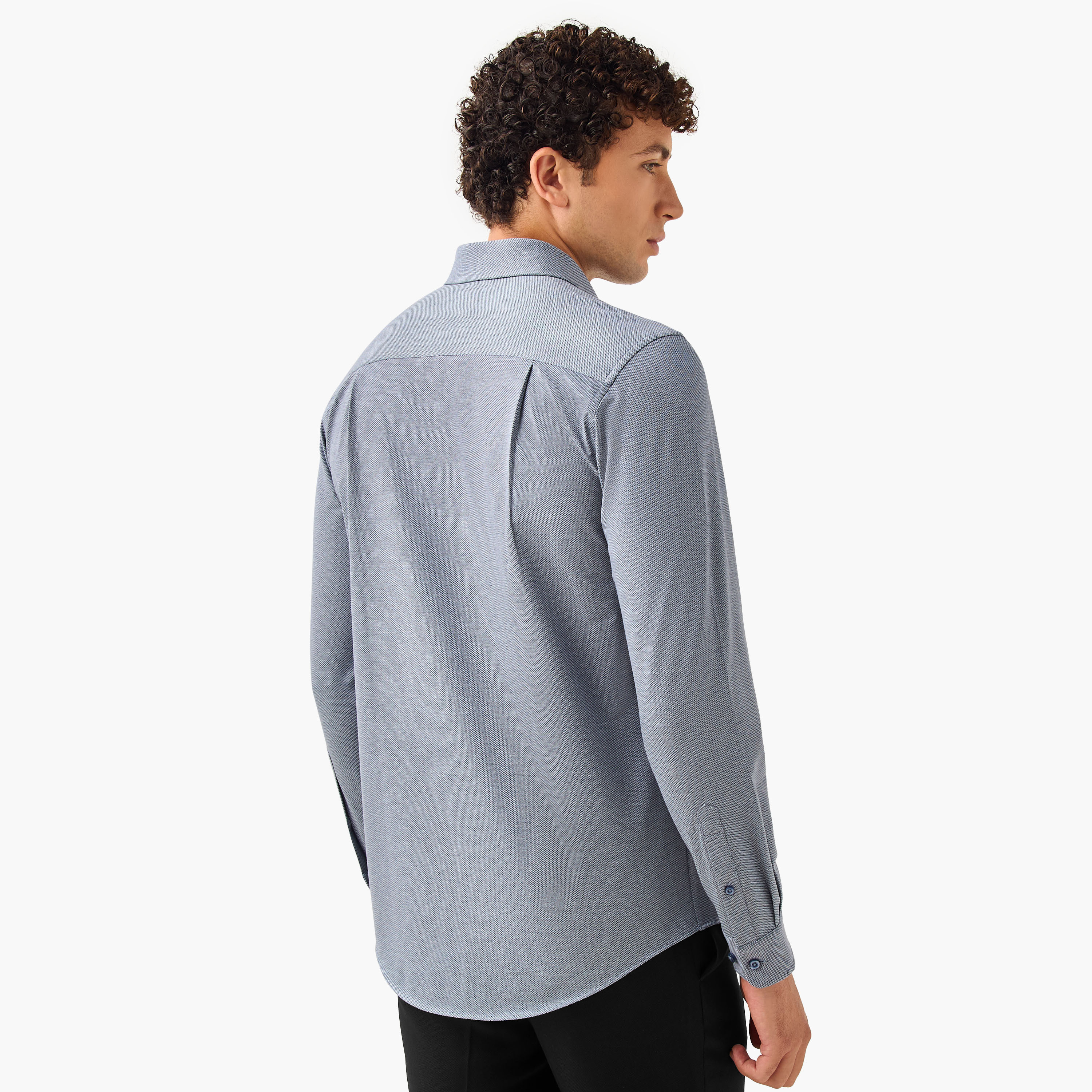 Slim Fit Textured Shirt with Collar and Long Sleeves-men-clothing-shirts-image-3