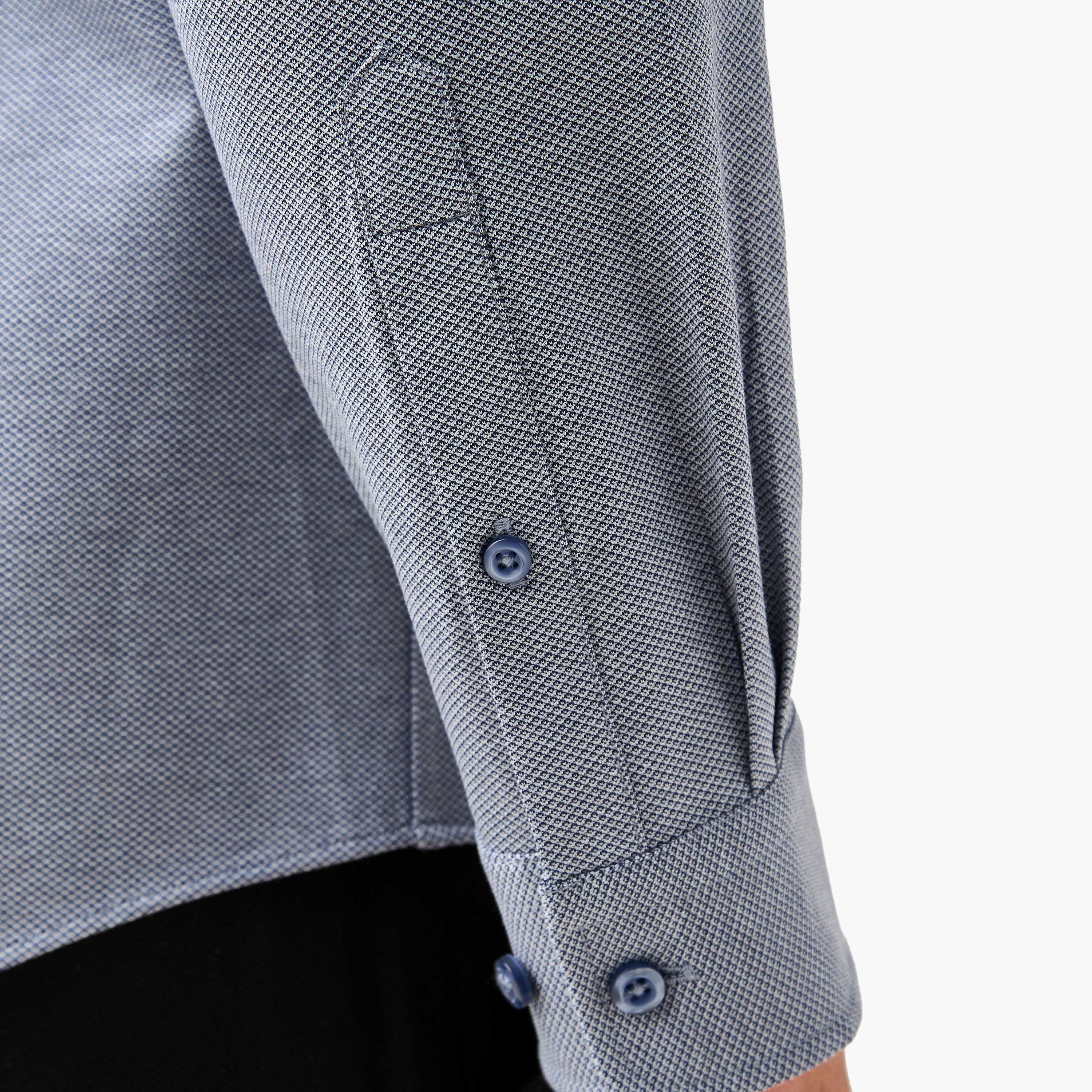 Slim Fit Textured Shirt with Collar and Long Sleeves-men-clothing-shirts-image-5