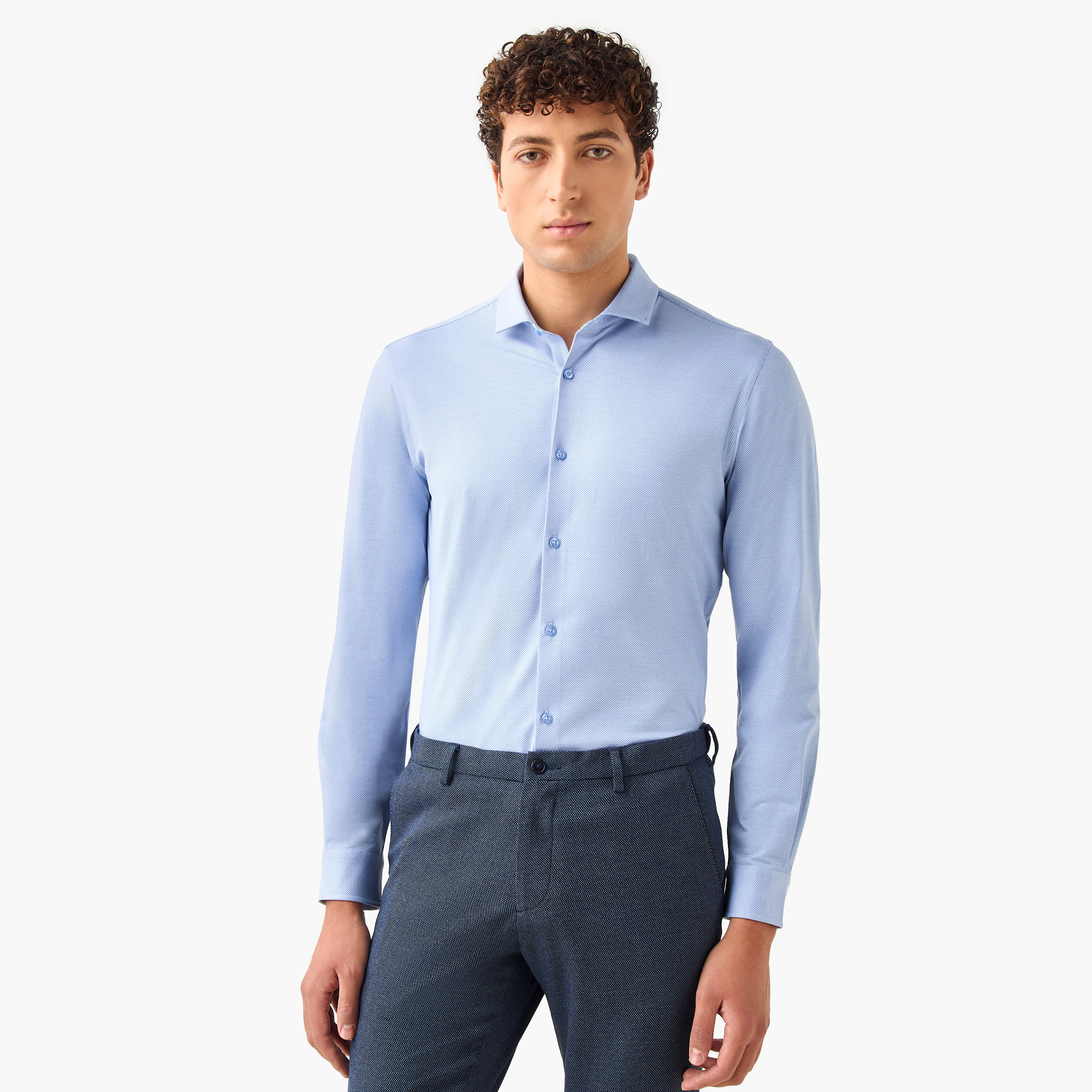 Slim Fit Textured Shirt with Long Sleeves-men-clothing-shirts-image-1