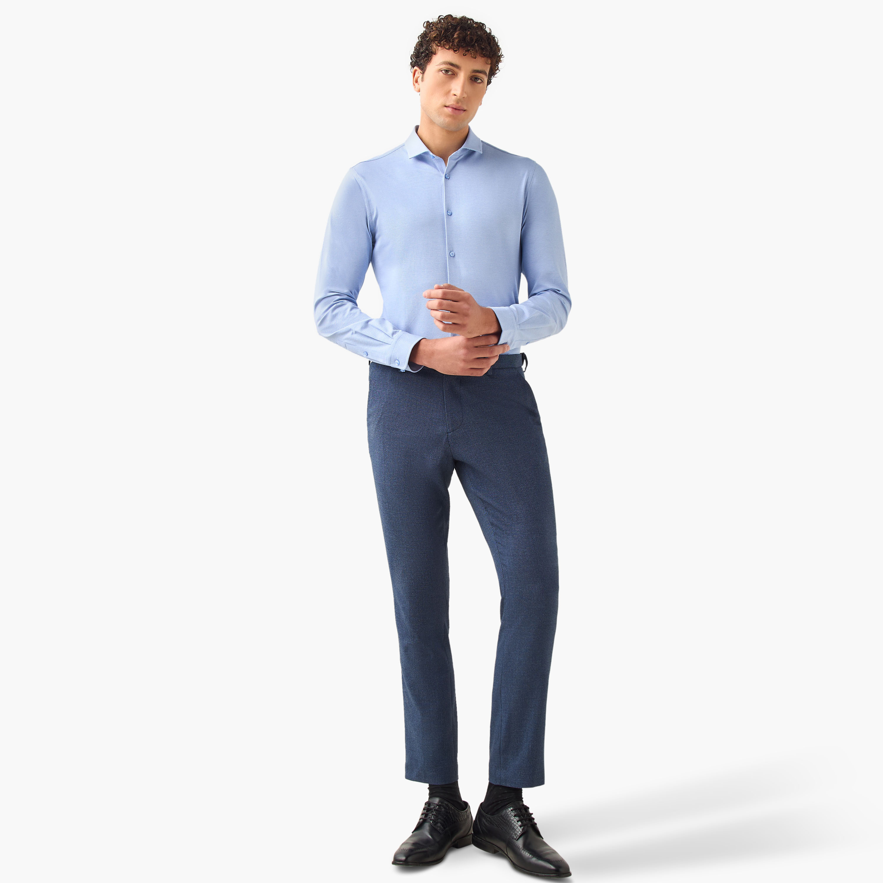 Slim Fit Textured Shirt with Long Sleeves-men-clothing-shirts-image-2