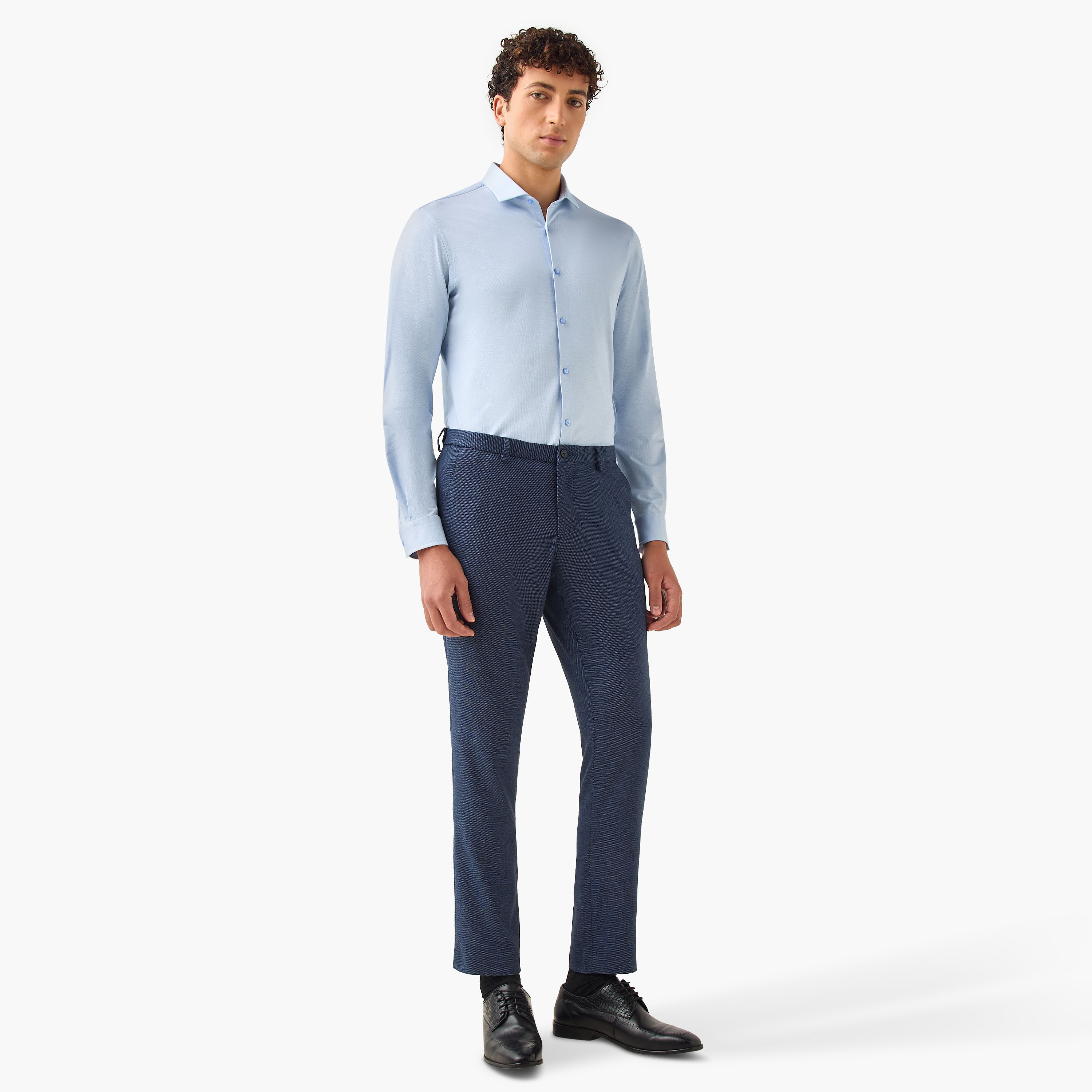 Slim Fit Textured Shirt with Collar and Long Sleeves-men-clothing-shirts-image-2