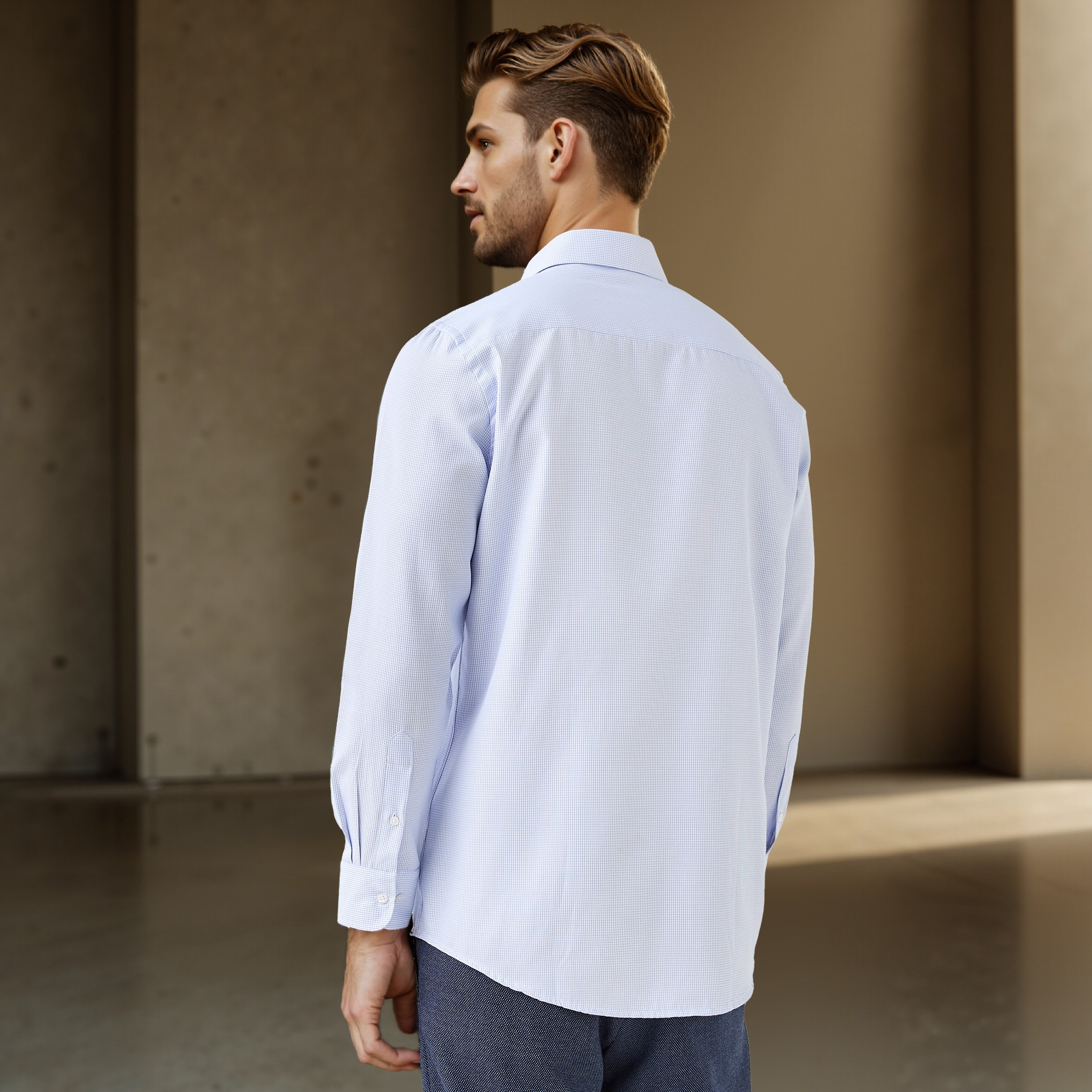 قميص كاروهات بقصة عادية وياقة وجيب على الصدر-men-clothing-shirts-image-3