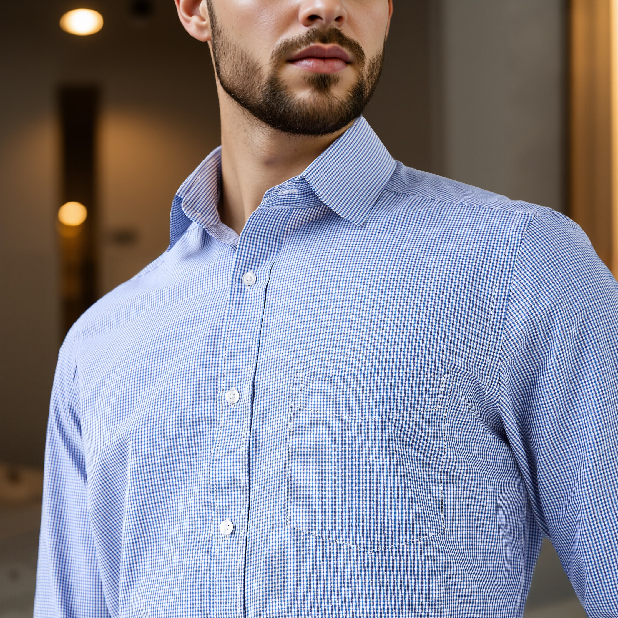 Regular Fit Checked Collared Shirt with Chest Pocket-men-clothing-shirts-image-4