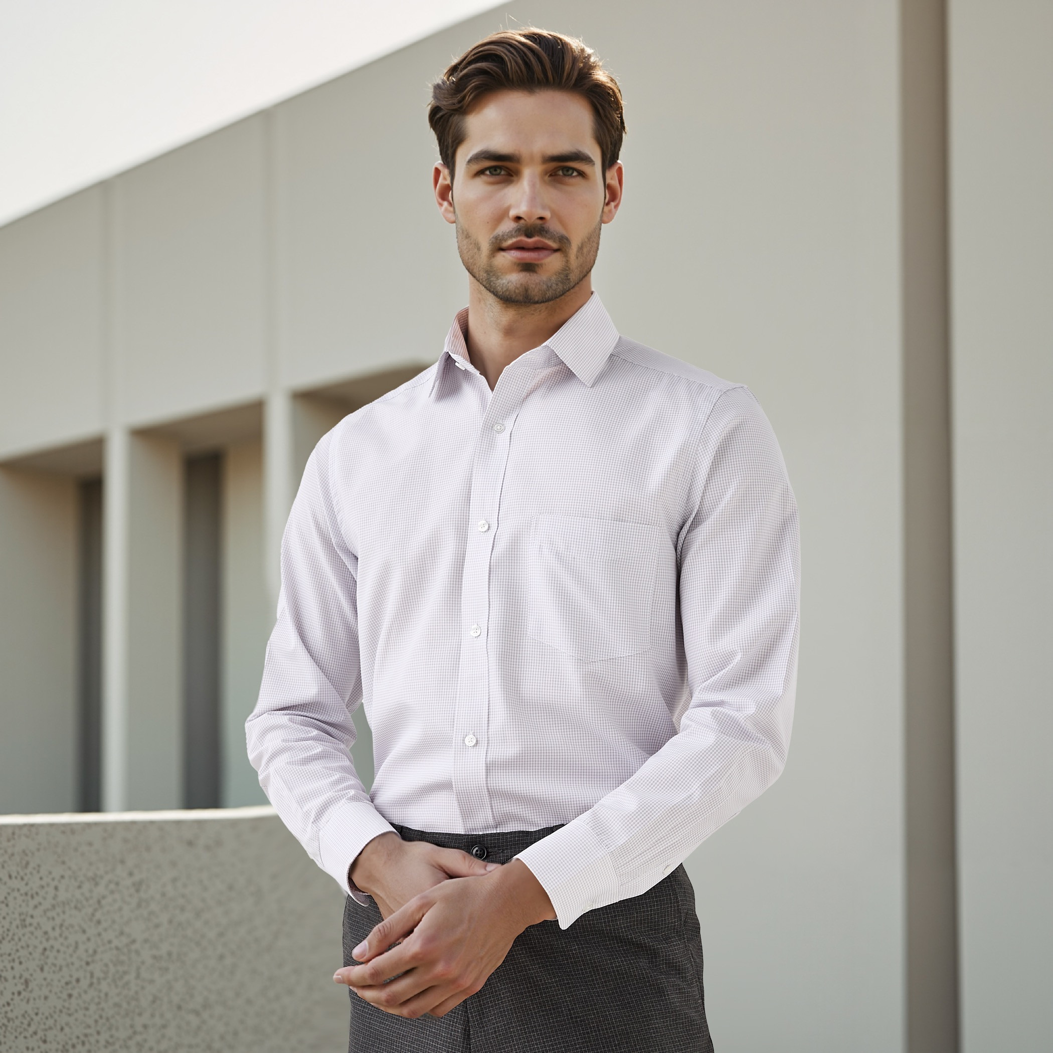Regular Fit Checked Collared Shirt with Chest Pocket-men-clothing-shirts-image-1
