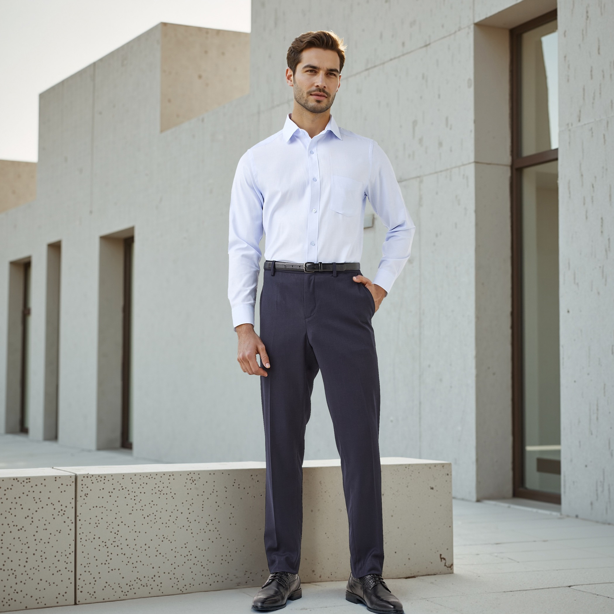 قميص مقلم بقصة عادية وياقة وجيب على الصدر-men-clothing-shirts-image-2