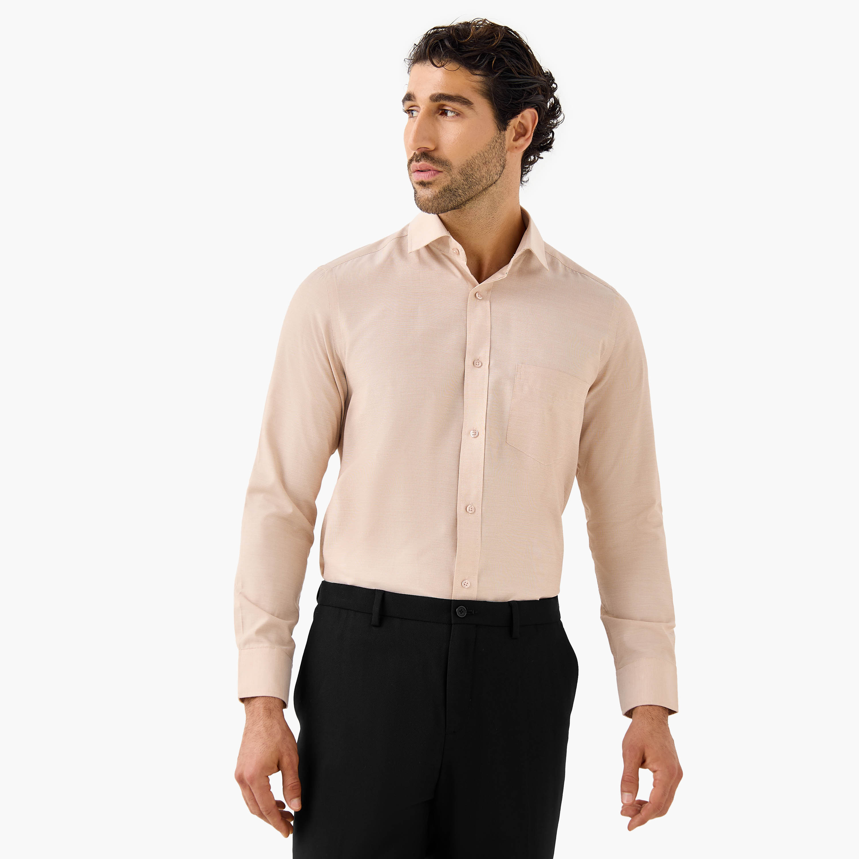 Regular Fit Striped Collared Shirt with Chest Pocket-men-clothing-shirts-image-1