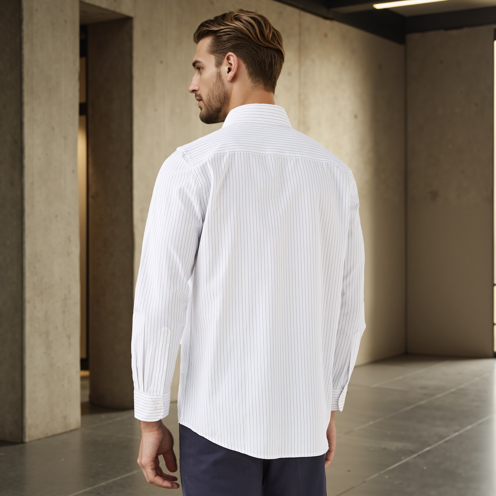 Regular Fit Striped Collared Shirt with Chest Pocket-men-clothing-shirts-image-3