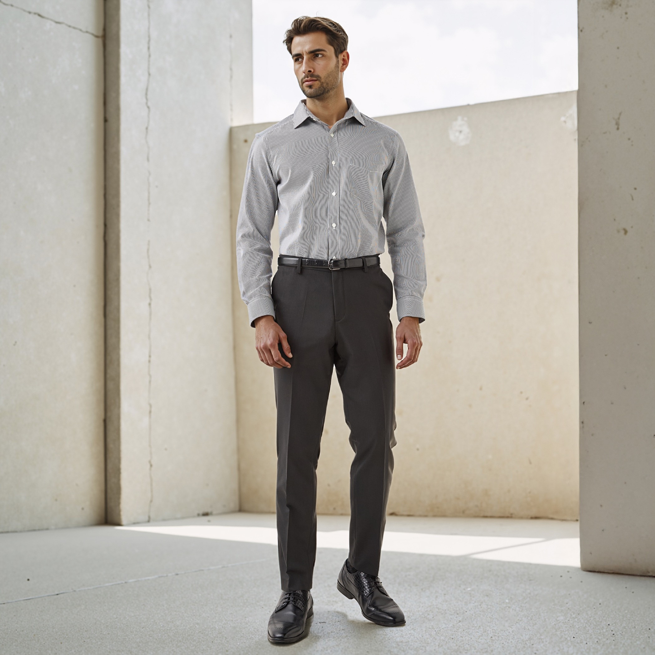 Regular Fit Striped Collared Shirt with Chest Pocket-men-clothing-shirts-image-2