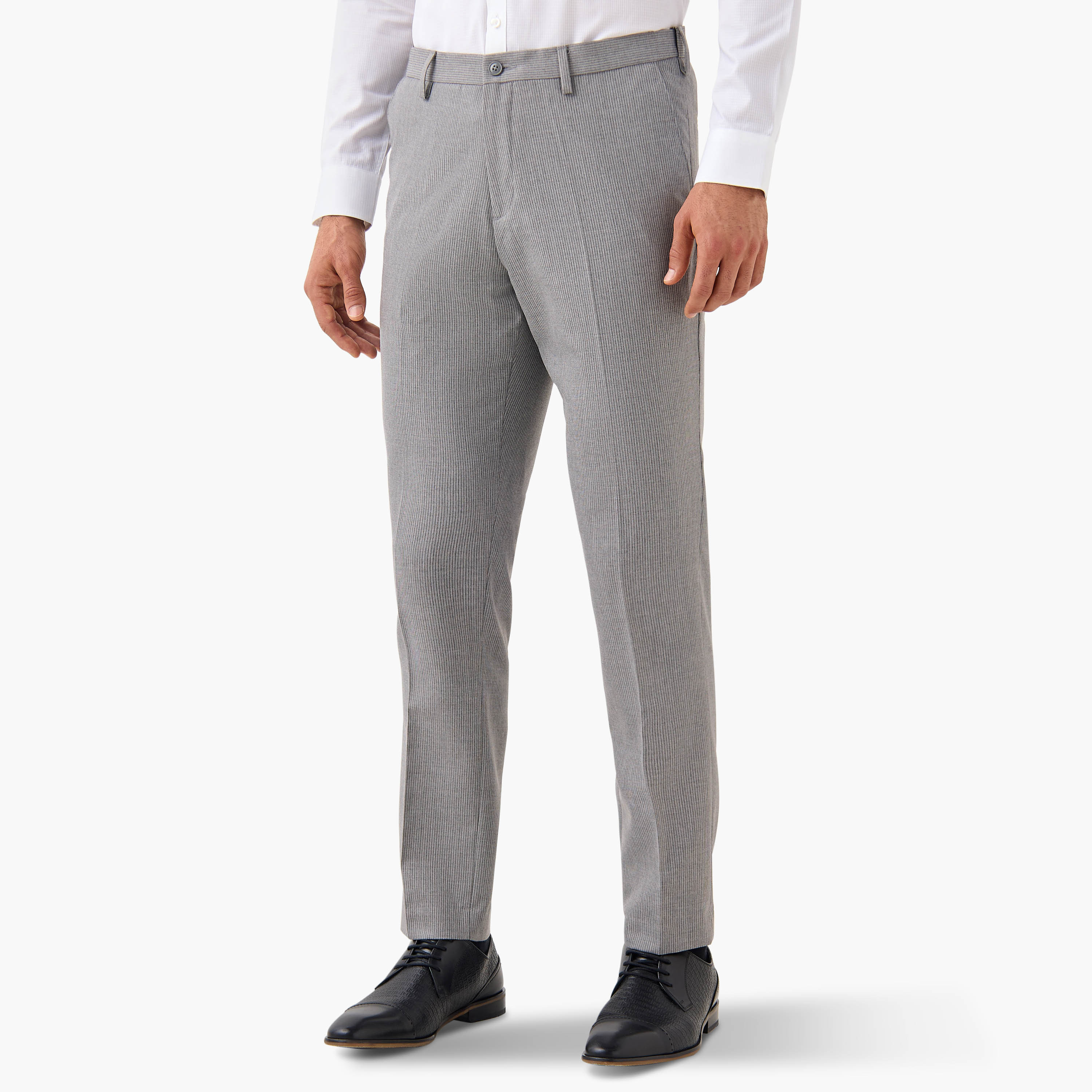 Textured Flexi Waist Slim Fit Trousers-men-clothing-bottoms-trousersandchinos-trousers-image-1