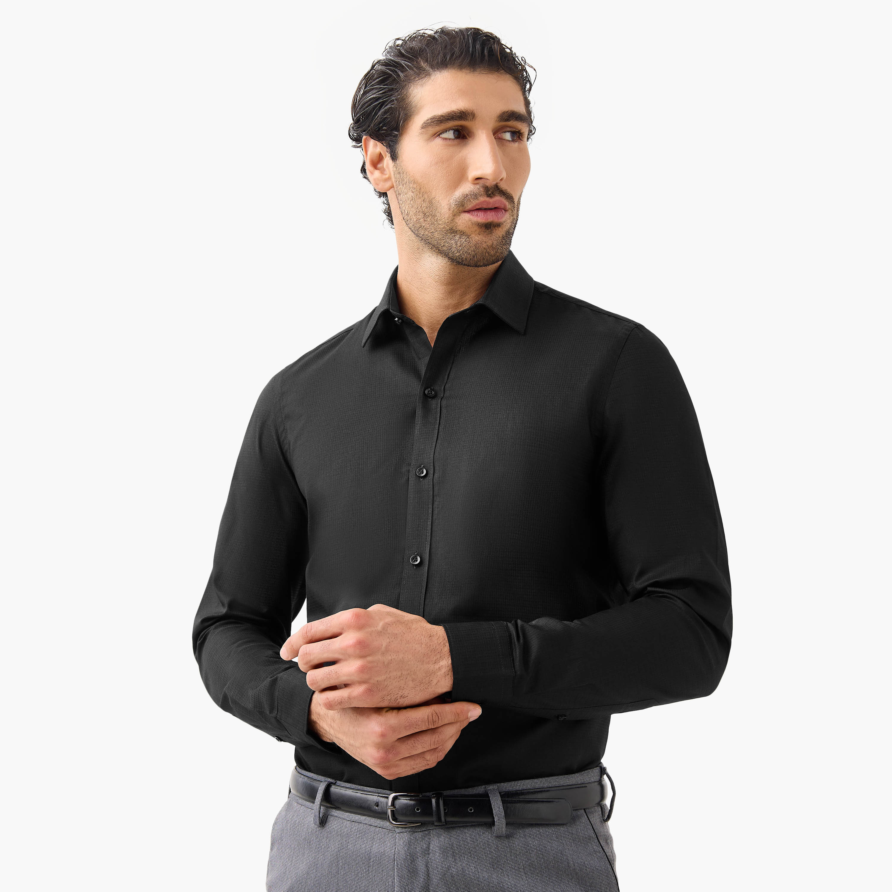 Regular Fit Textured Shirt with Long Sleeves-men-clothing-shirts-image-1