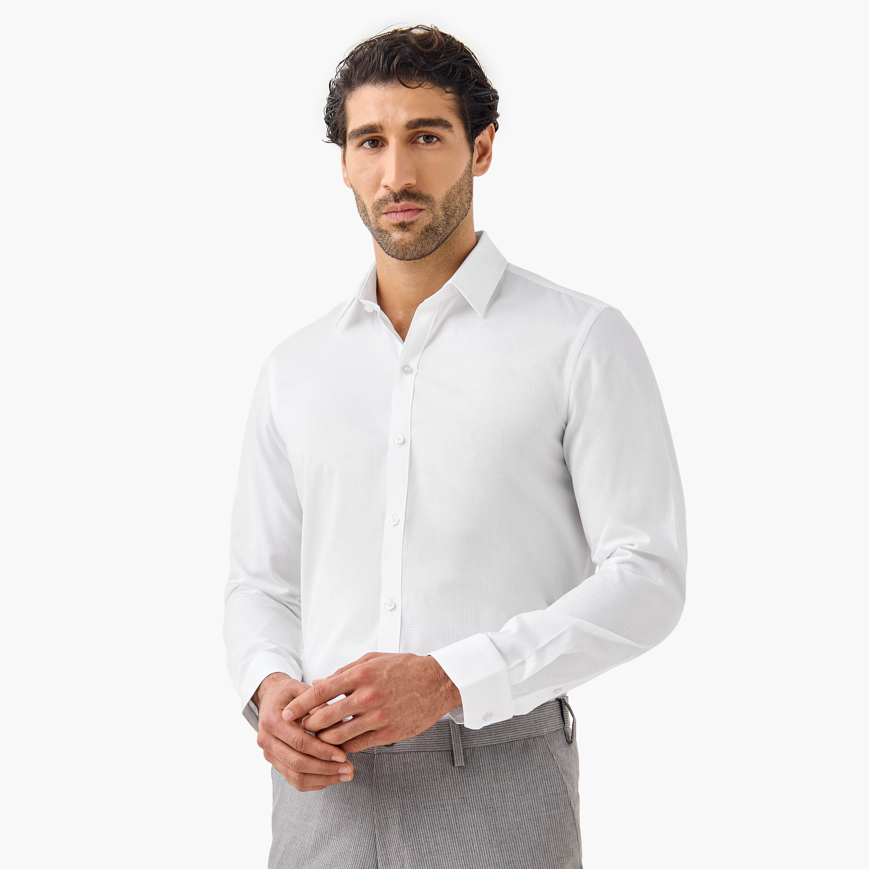 Regular Fit Textured Shirt with Long Sleeves-men-clothing-shirts-image-1