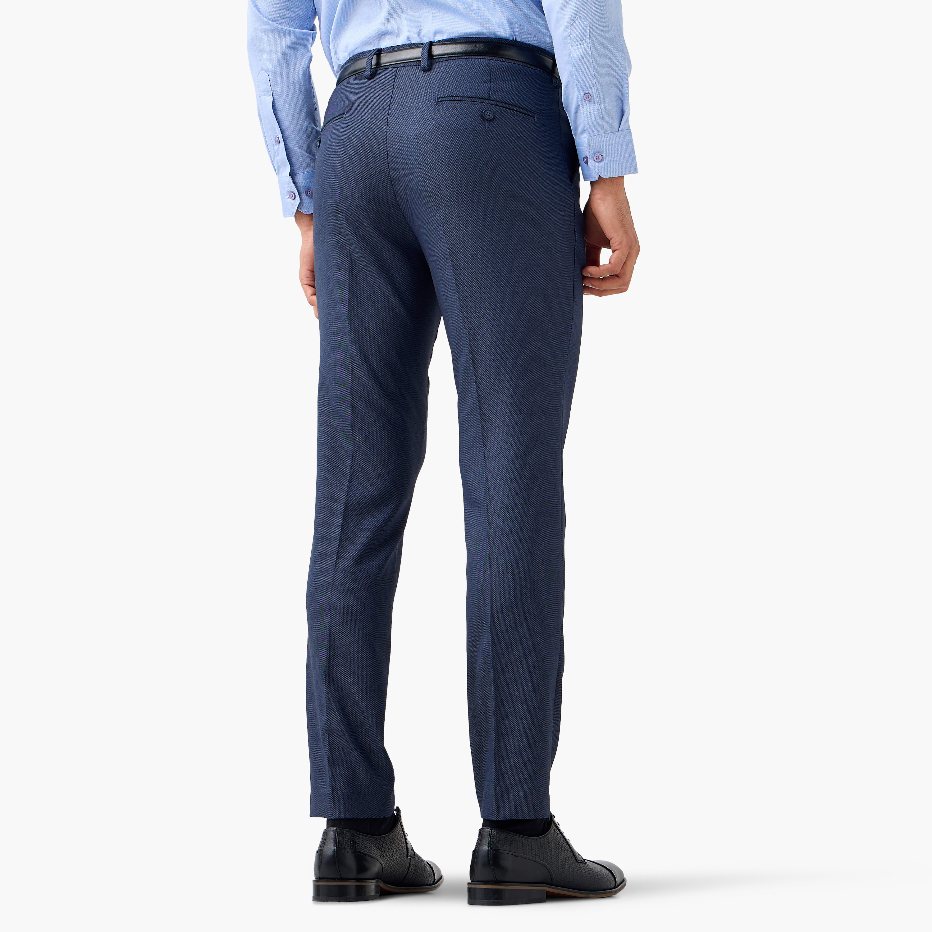 Slim Fit Belted Flexi Waist Formal Trousers with Pockets-men-clothing-bottoms-trousersandchinos-trousers-image-3