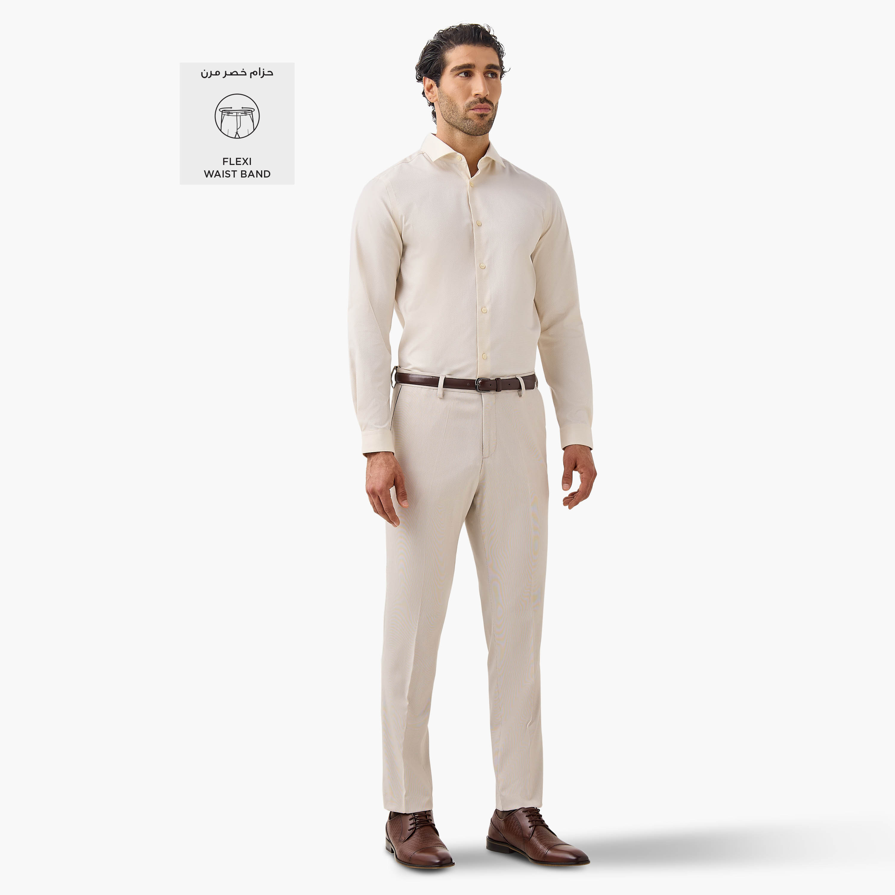 Slim Fit Belted Flexi Waist Formal Trousers with Pockets-men-clothing-bottoms-trousersandchinos-trousers-image-2