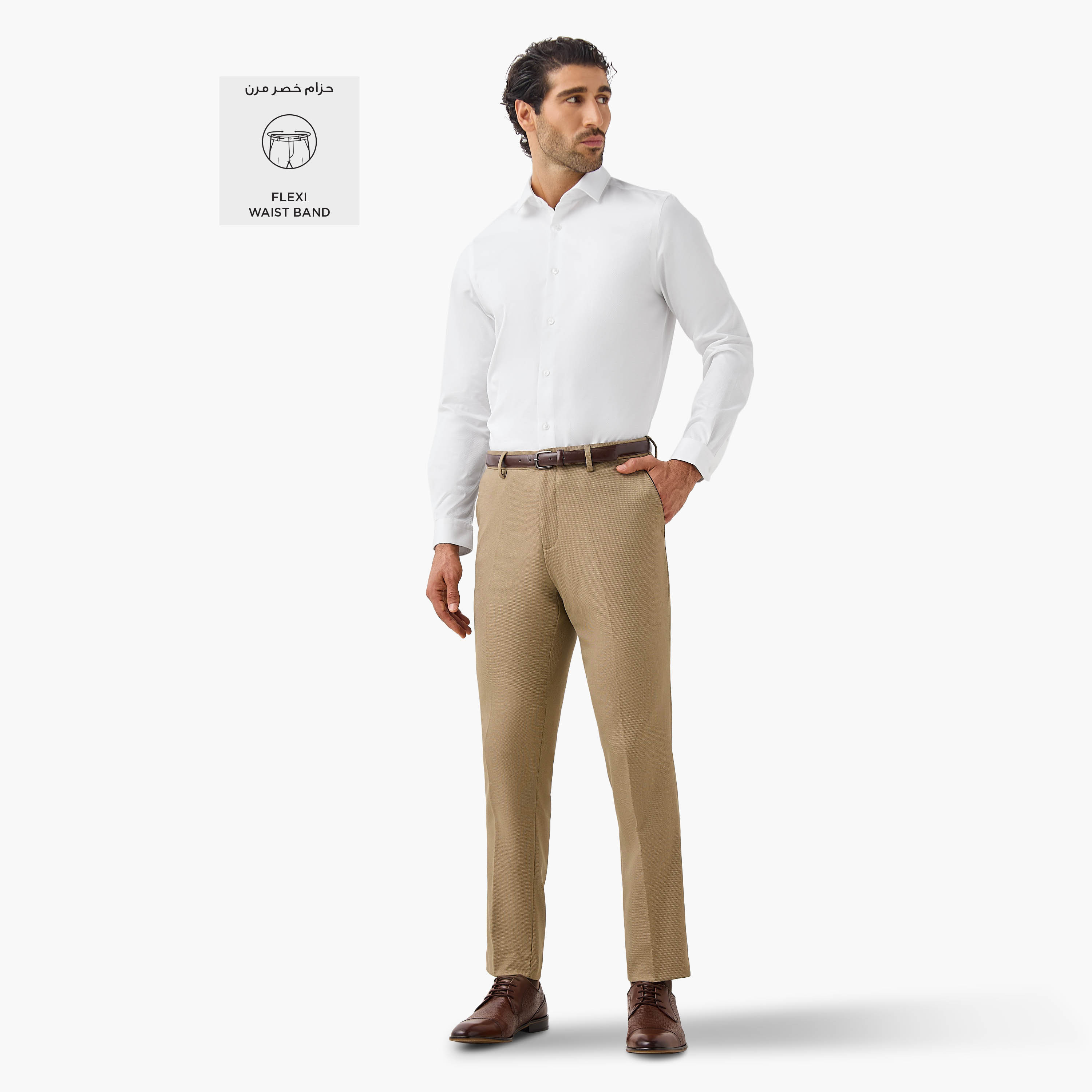 Slim Fit Belted Flexi Waist Formal Trousers with Pockets-men-clothing-bottoms-trousersandchinos-trousers-image-2