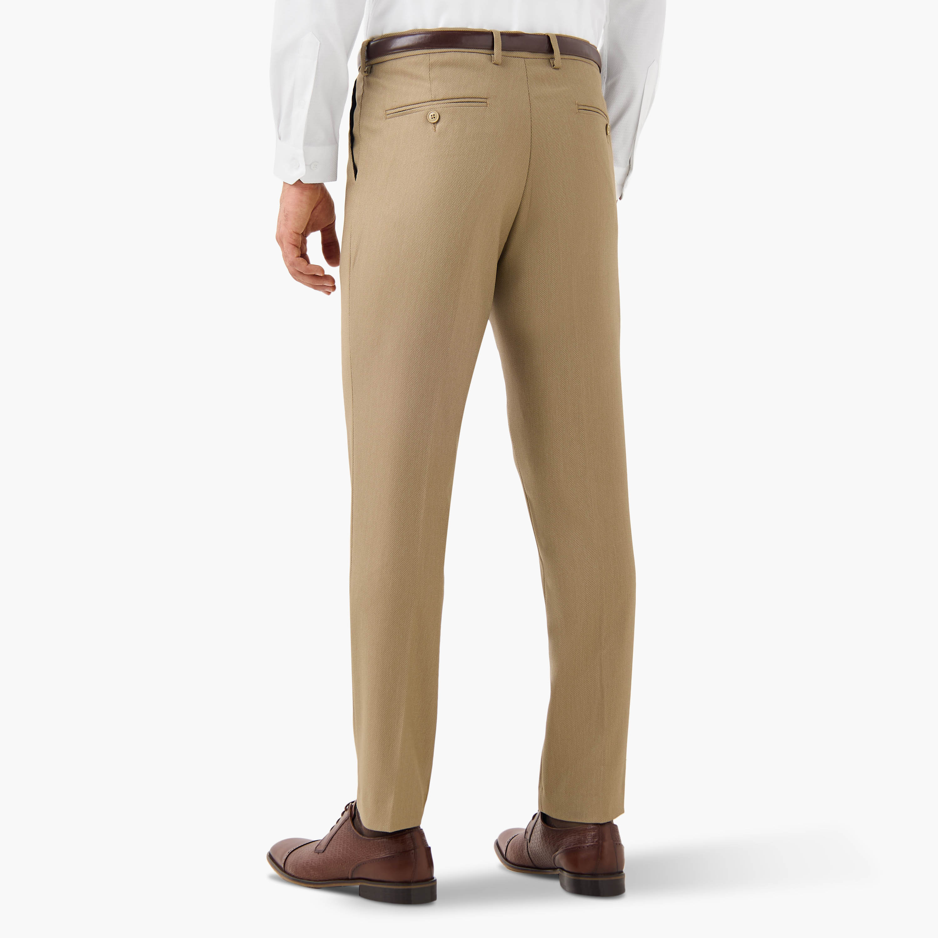Slim Fit Belted Flexi Waist Formal Trousers with Pockets-men-clothing-bottoms-trousersandchinos-trousers-image-3