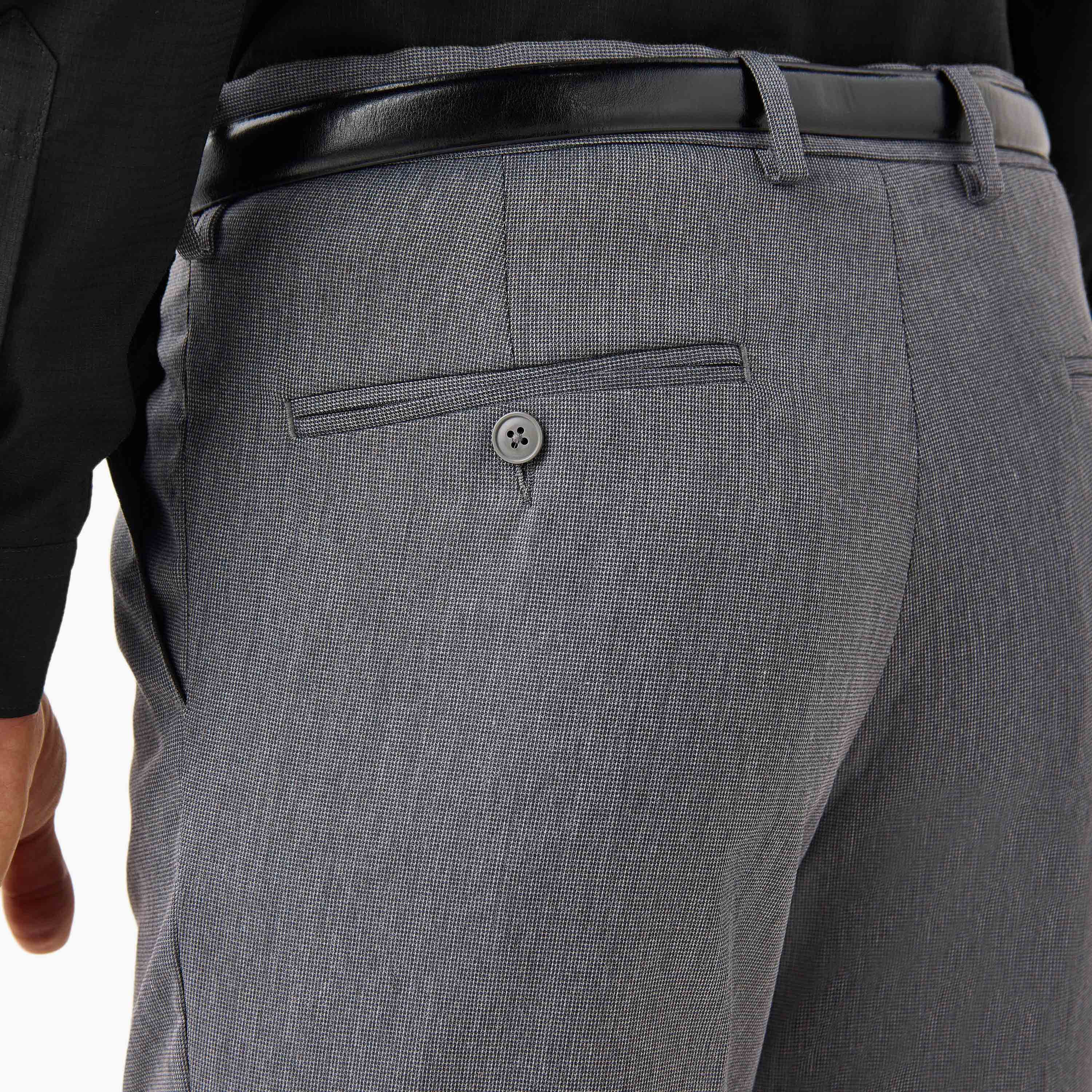 Slim Fit Belted Flexi Waist Formal Trousers with Pockets-men-clothing-bottoms-trousersandchinos-trousers-image-5