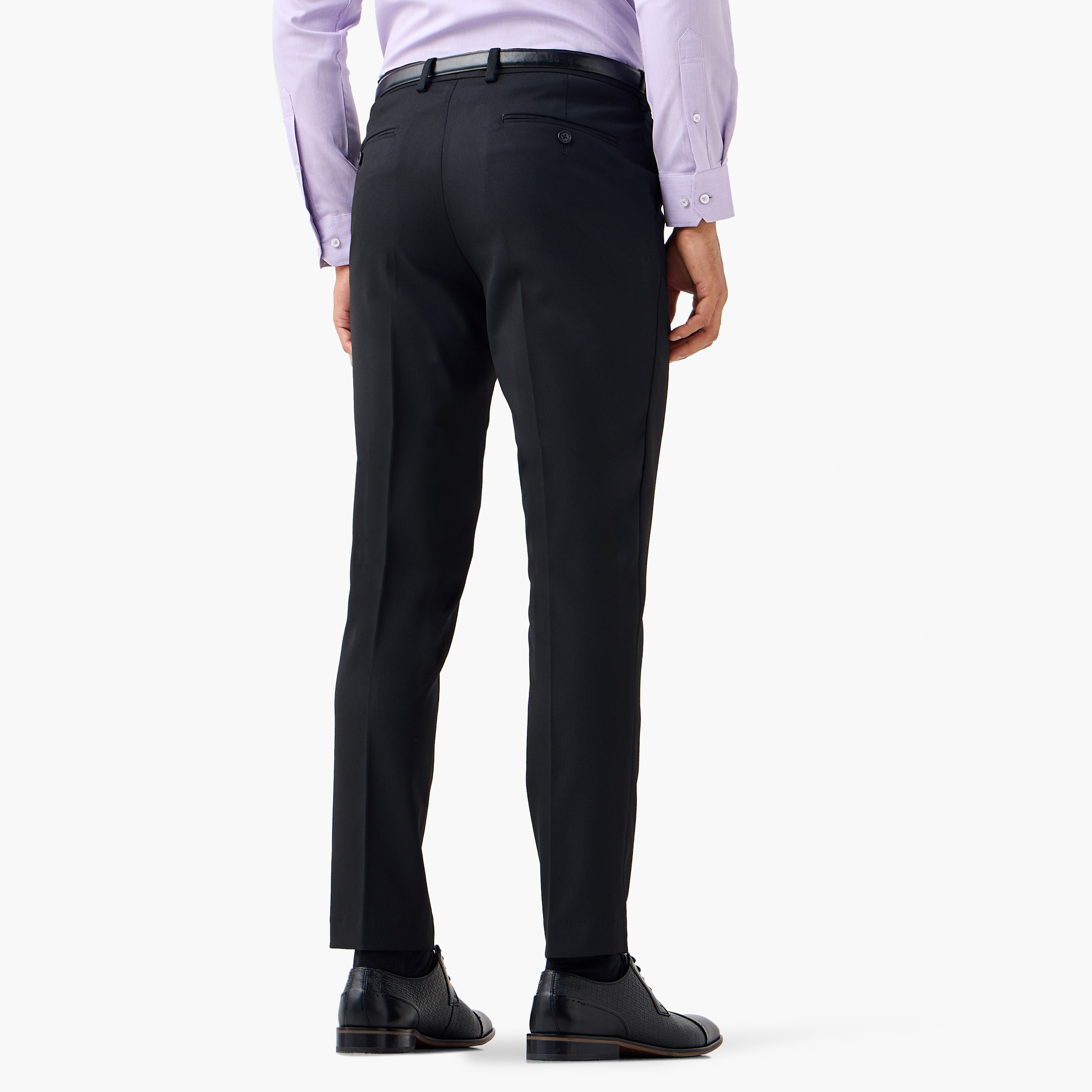 Foraml Fit Shop Slim Fit Belted Flexi Waist Formal Trousers with Pockets Online ...