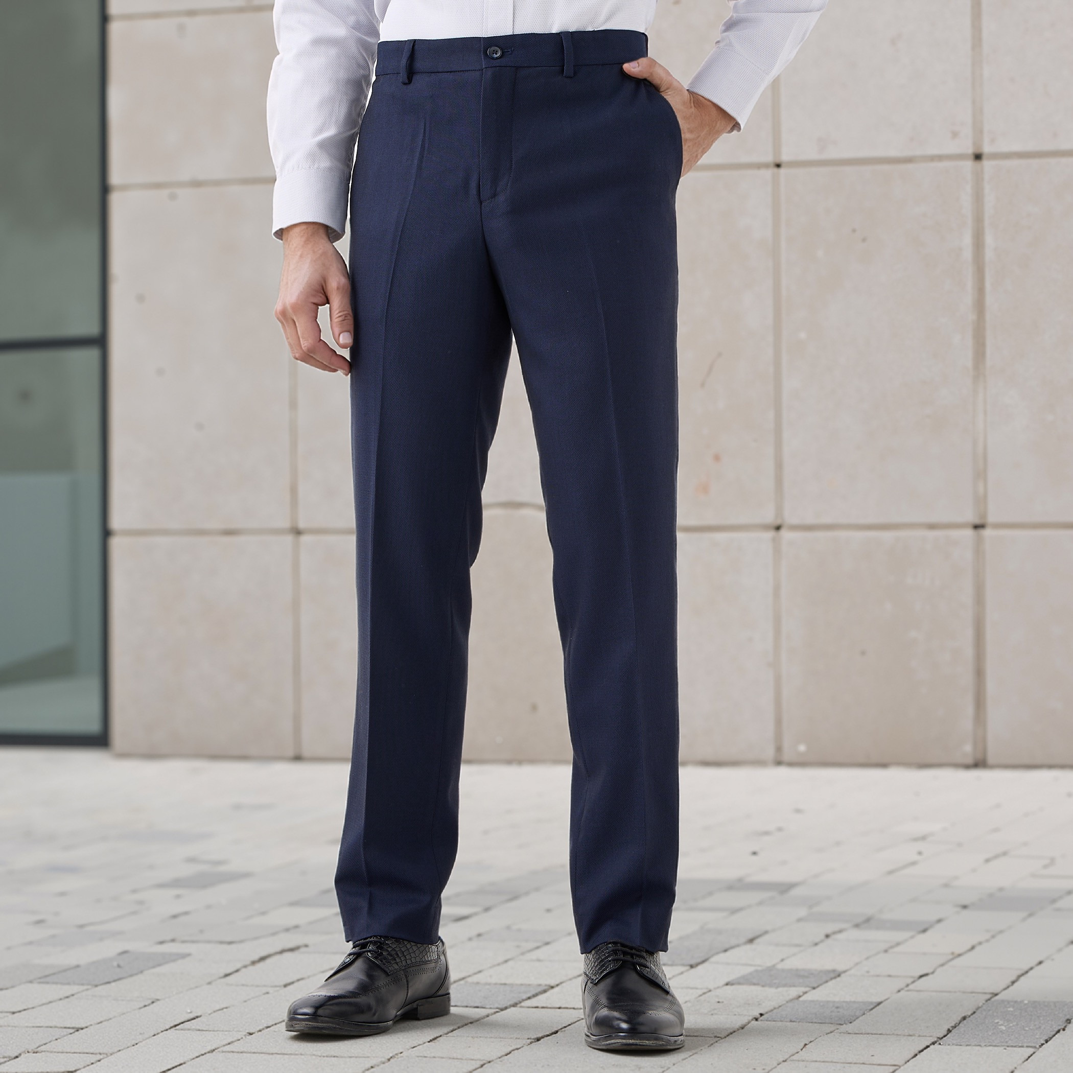 Slim Fit Flexi Waist Formal Trousers with Pockets-men-clothing-bottoms-trousersandchinos-trousers-image-1