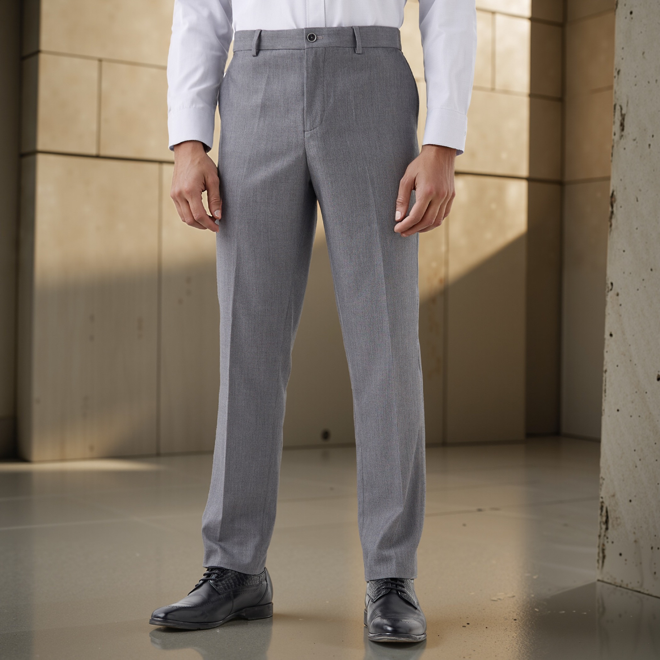 Slim Fit Flexi Waist Formal Trousers with Pockets-men-clothing-bottoms-trousersandchinos-trousers-image-1