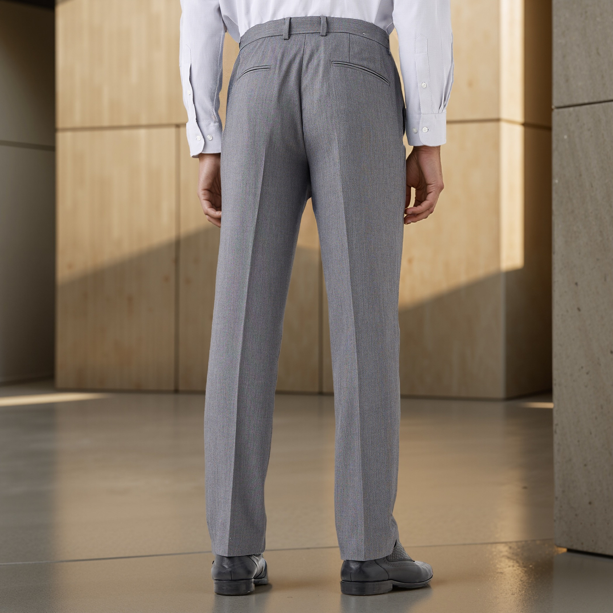 Slim Fit Flexi Waist Formal Trousers with Pockets-men-clothing-bottoms-trousersandchinos-trousers-image-3