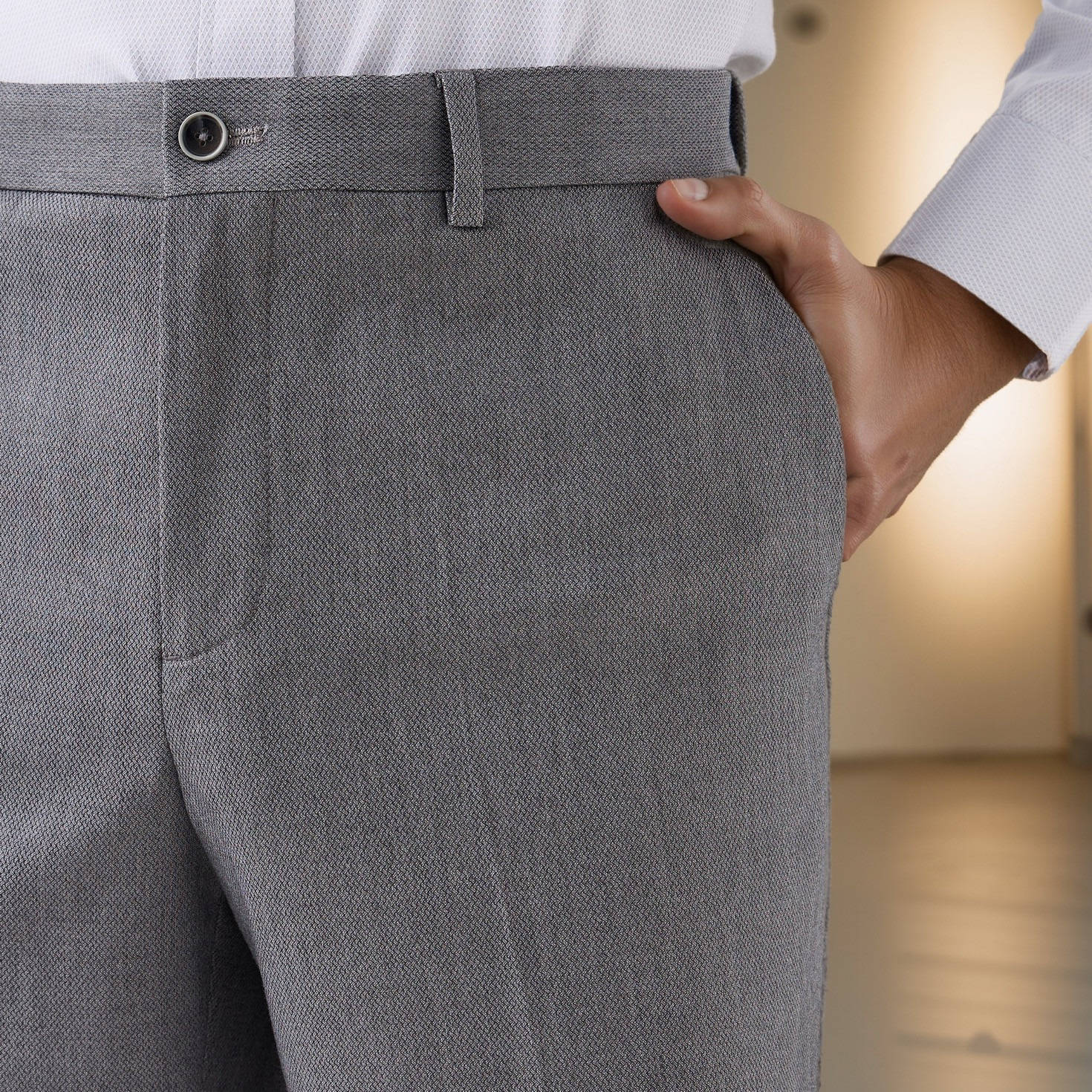 Slim Fit Flexi Waist Formal Trousers with Pockets-men-clothing-bottoms-trousersandchinos-trousers-image-4