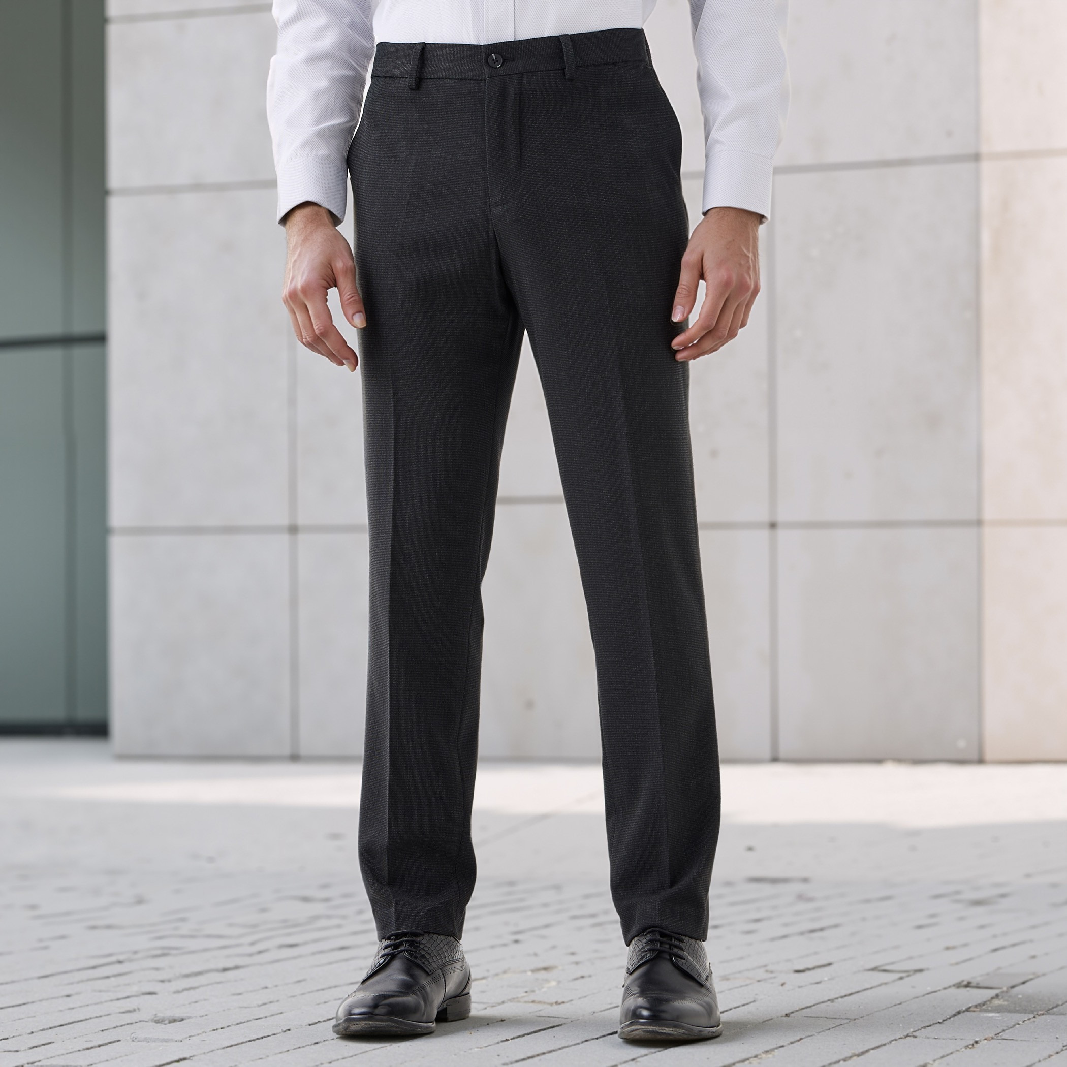 Slim Fit Flexi Waist Formal Trousers with Pockets-men-clothing-bottoms-trousersandchinos-trousers-image-1