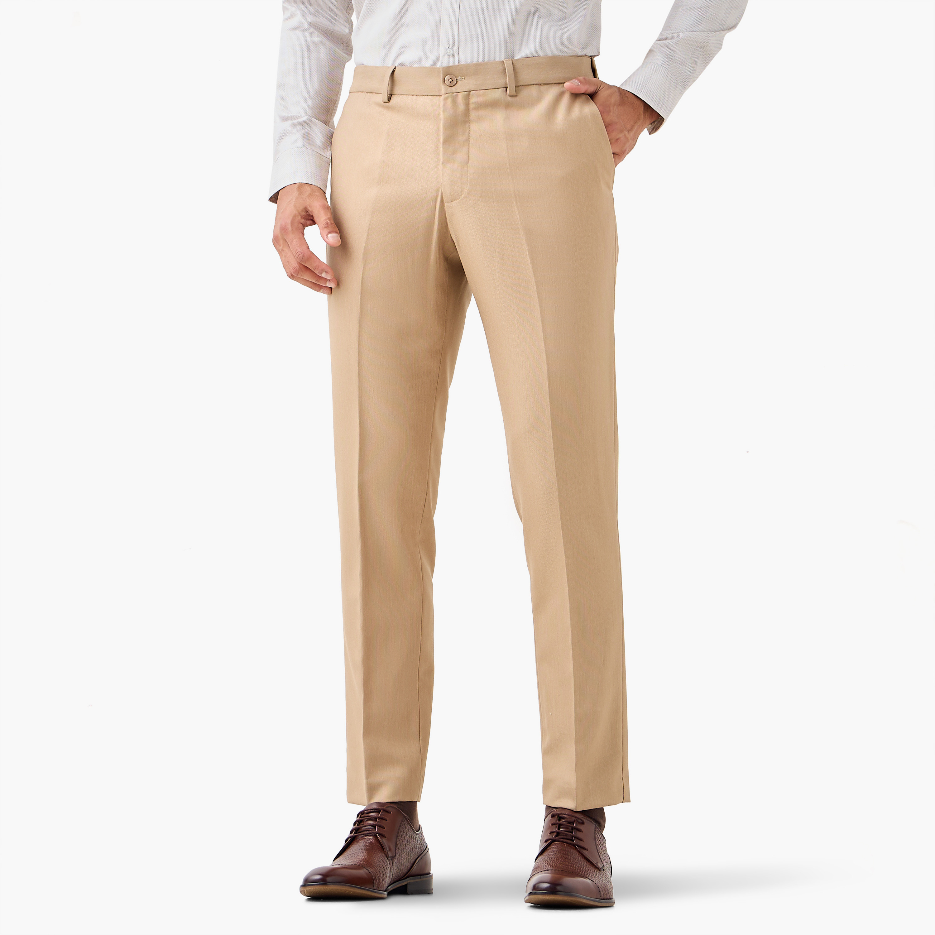 Slim Fit Flexi Waist Formal Trousers with Pockets-men-clothing-bottoms-trousersandchinos-trousers-image-1