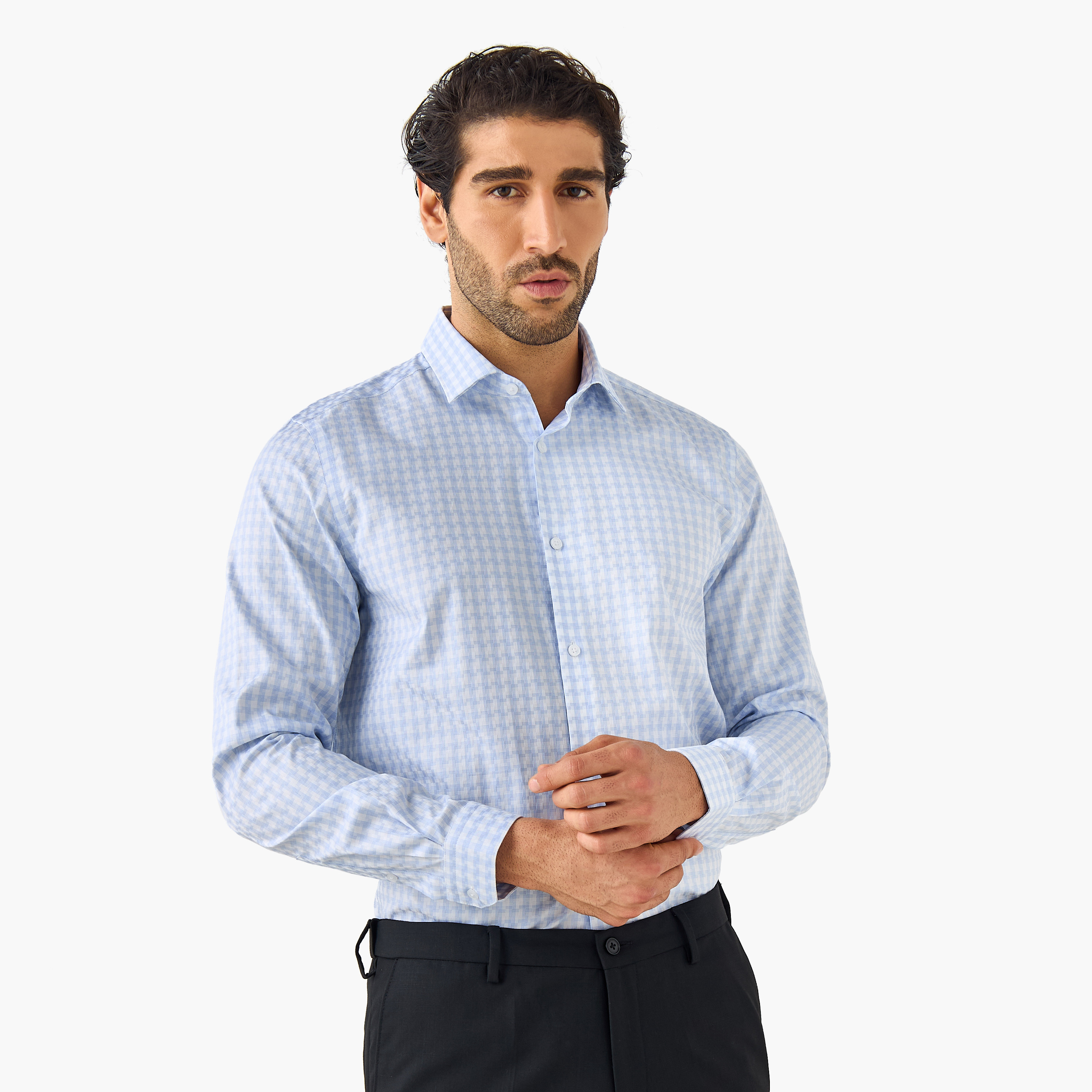 قميص دوبي كاروهات بياقة وقصة عادية-men-clothing-shirts-image-1