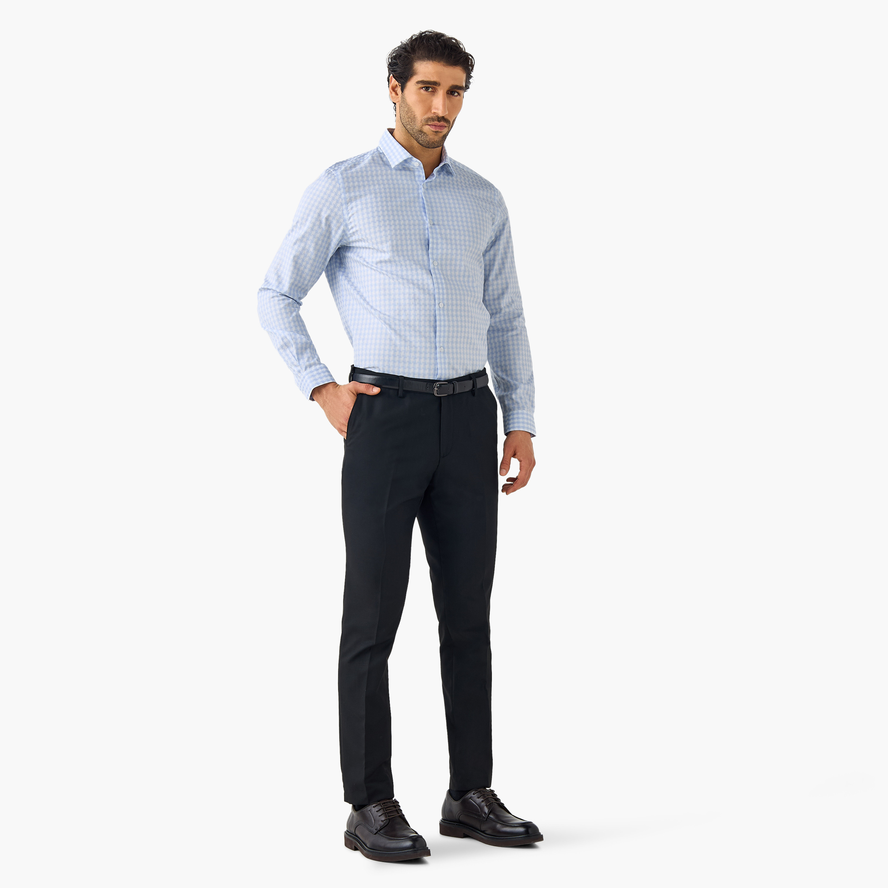 قميص دوبي كاروهات بياقة وقصة عادية-men-clothing-shirts-image-2
