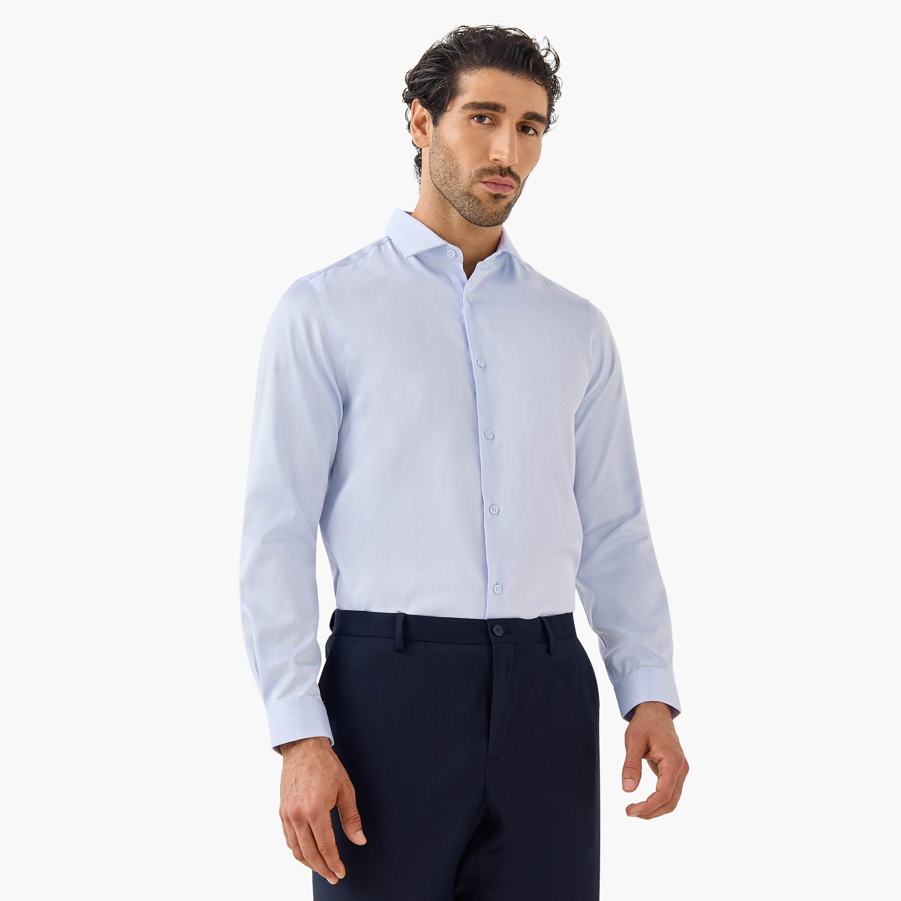 Regular Fit Textured Shirt with Long Sleeves-men-clothing-shirts-image-1