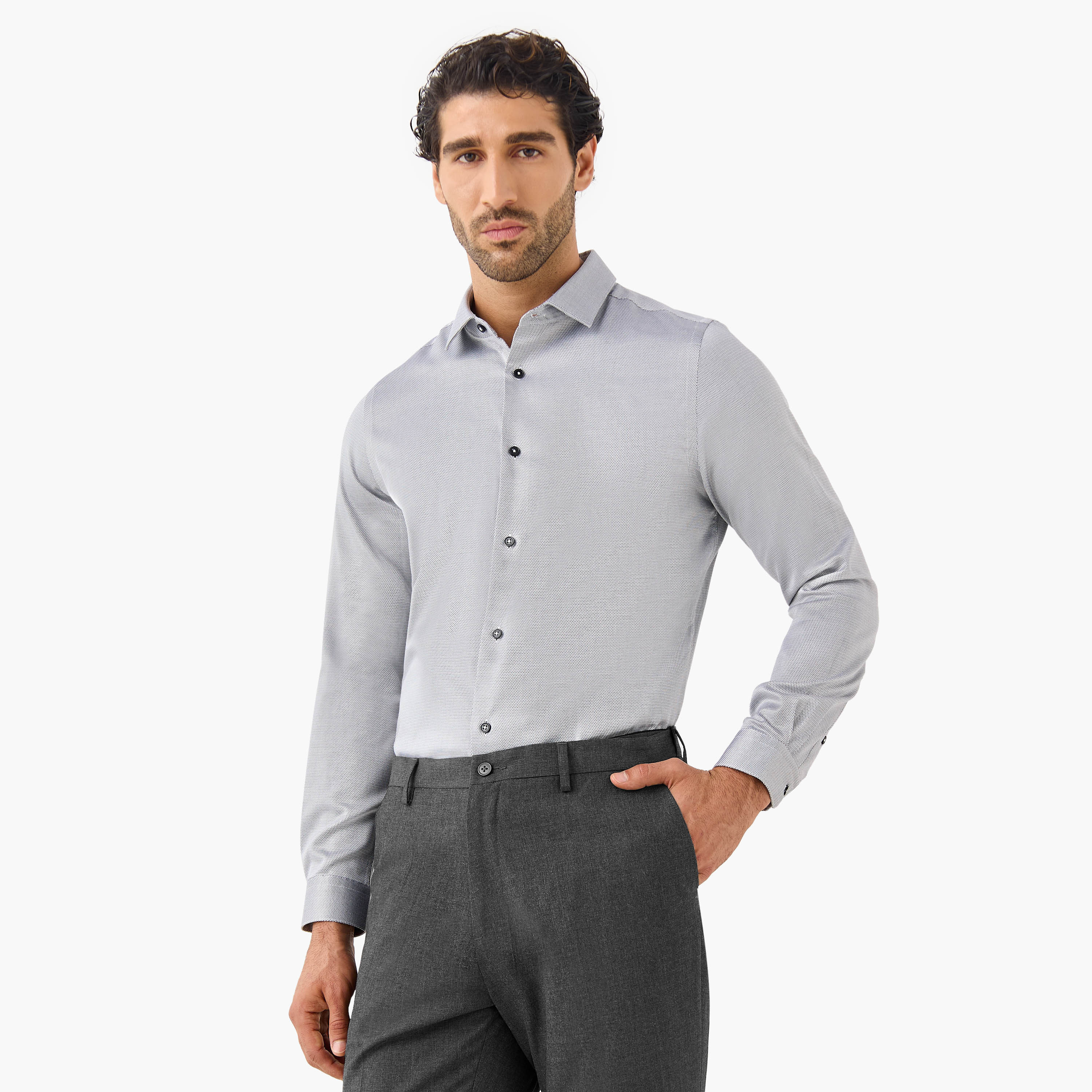 Regular Fit Textured Shirt with Long Sleeves-men-clothing-shirts-image-1