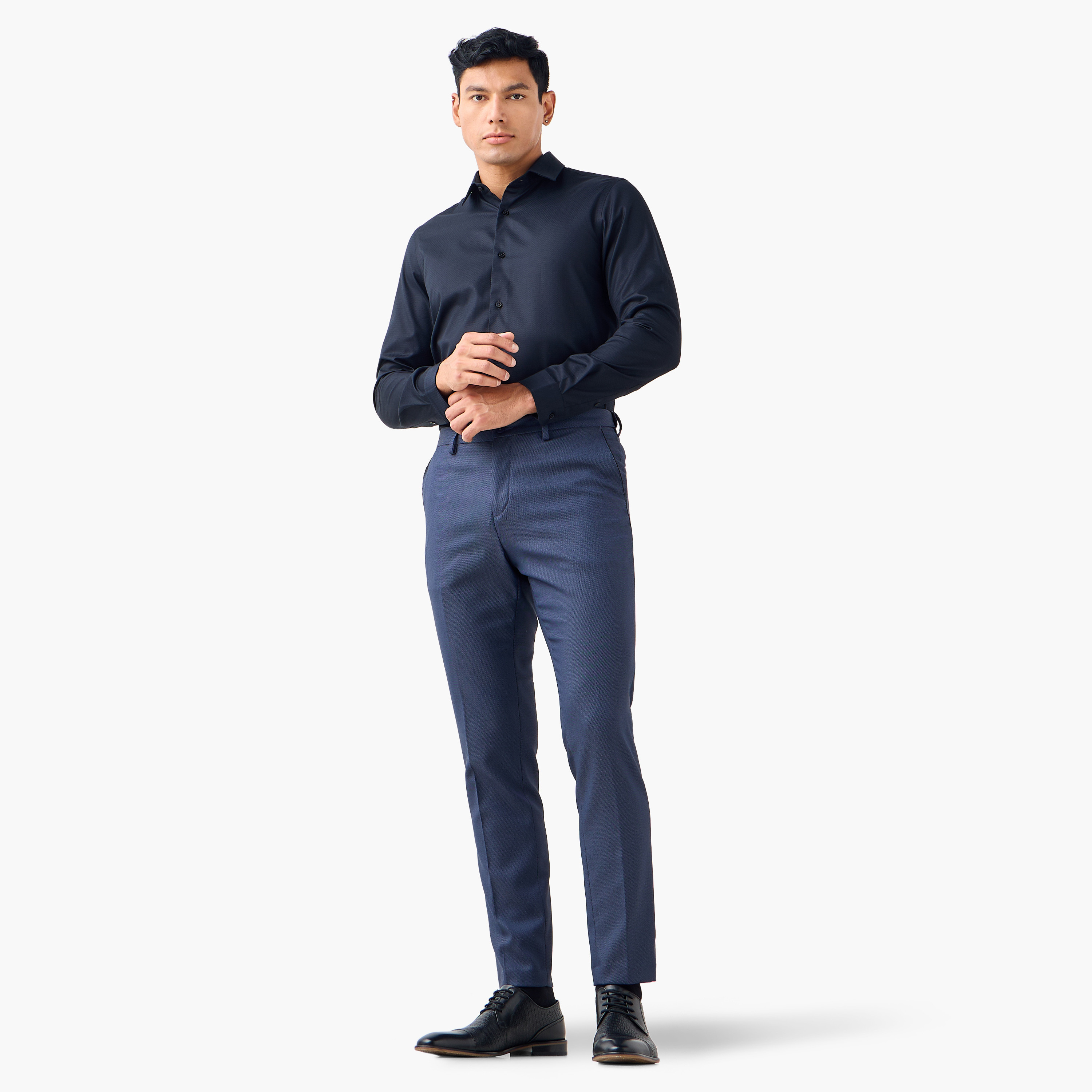 قميص دوبي بقصّة سليم وياقة عادية-men-clothing-shirts-image-2