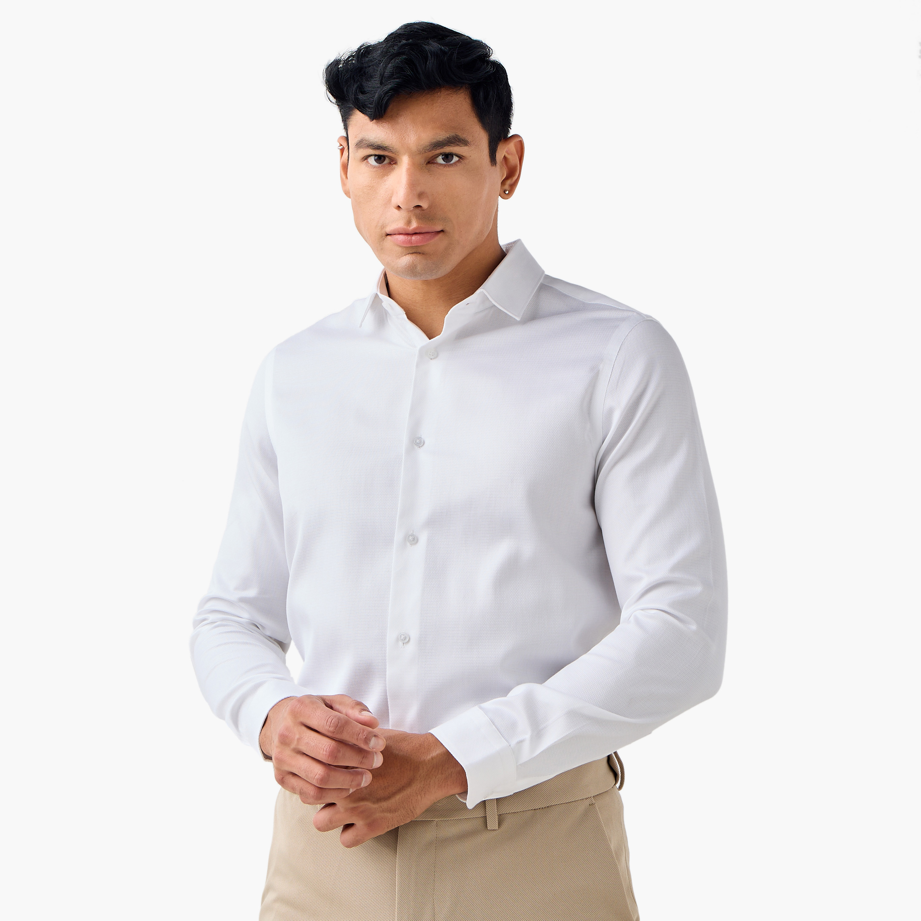 Slim Fit Dobby Collared Shirt-men-clothing-shirts-image-1