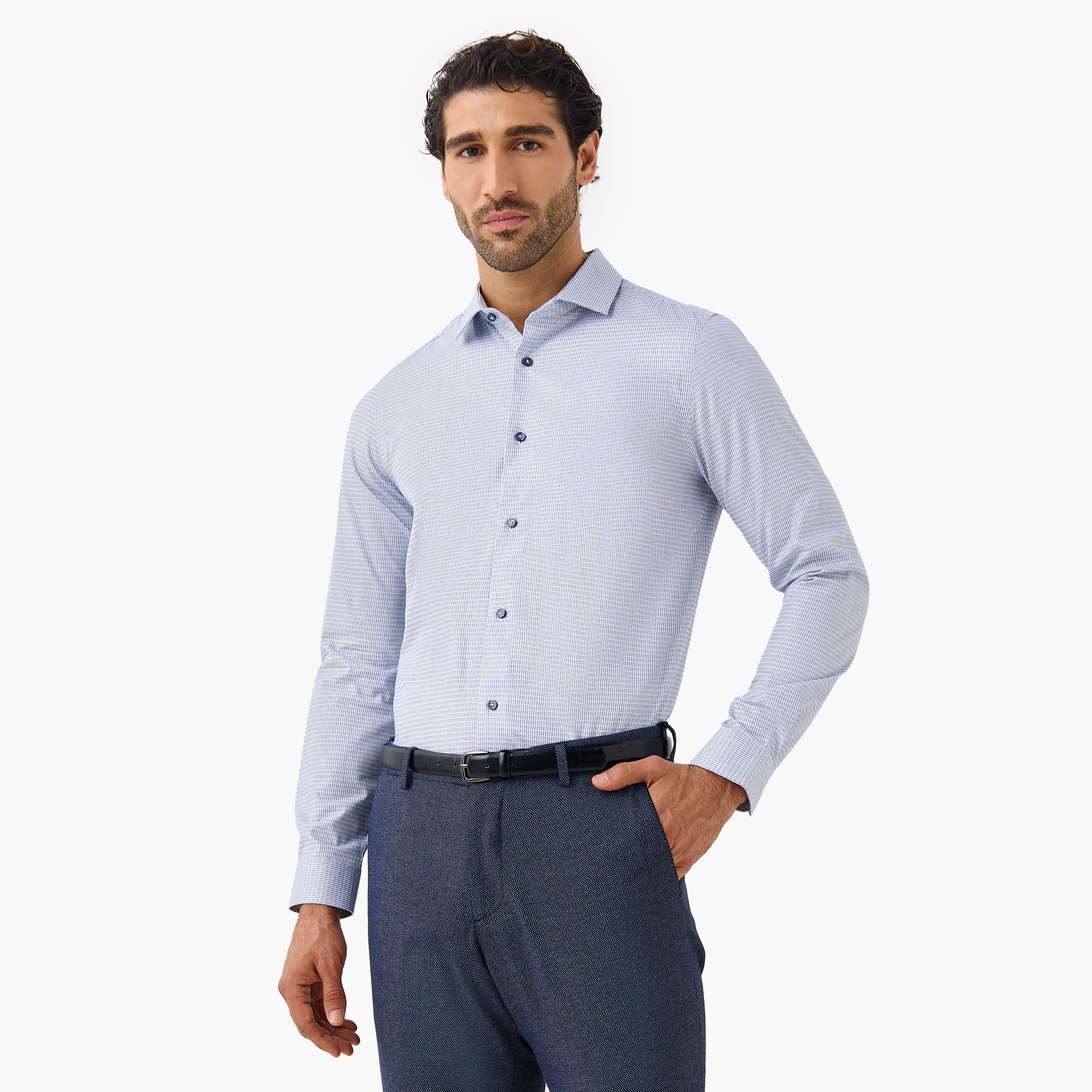 Slim Fit Dobby Collared Shirt-men-clothing-shirts-image-1