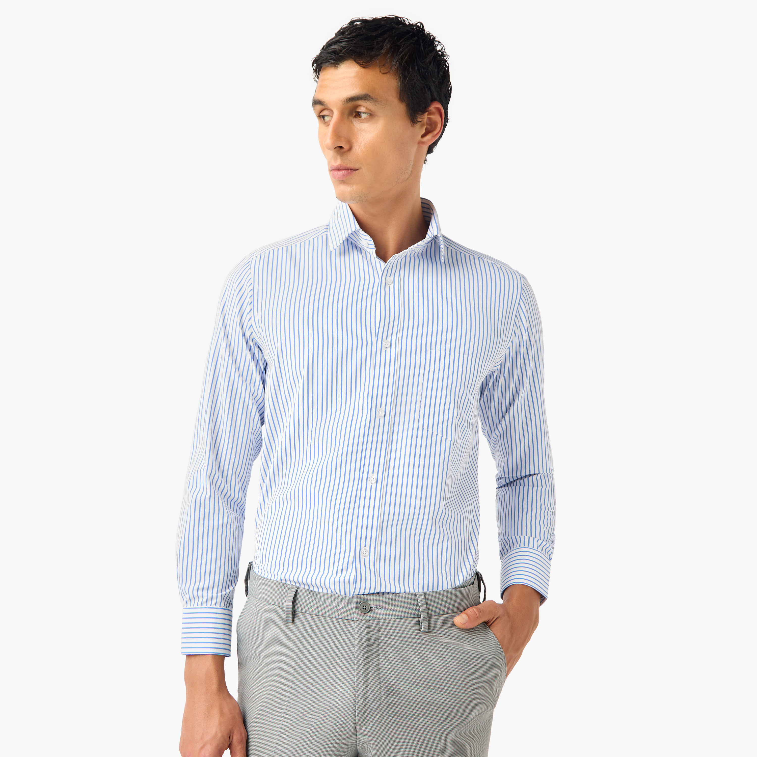 قميص مخطط بياقة وقصة عادية-men-clothing-shirts-image-1