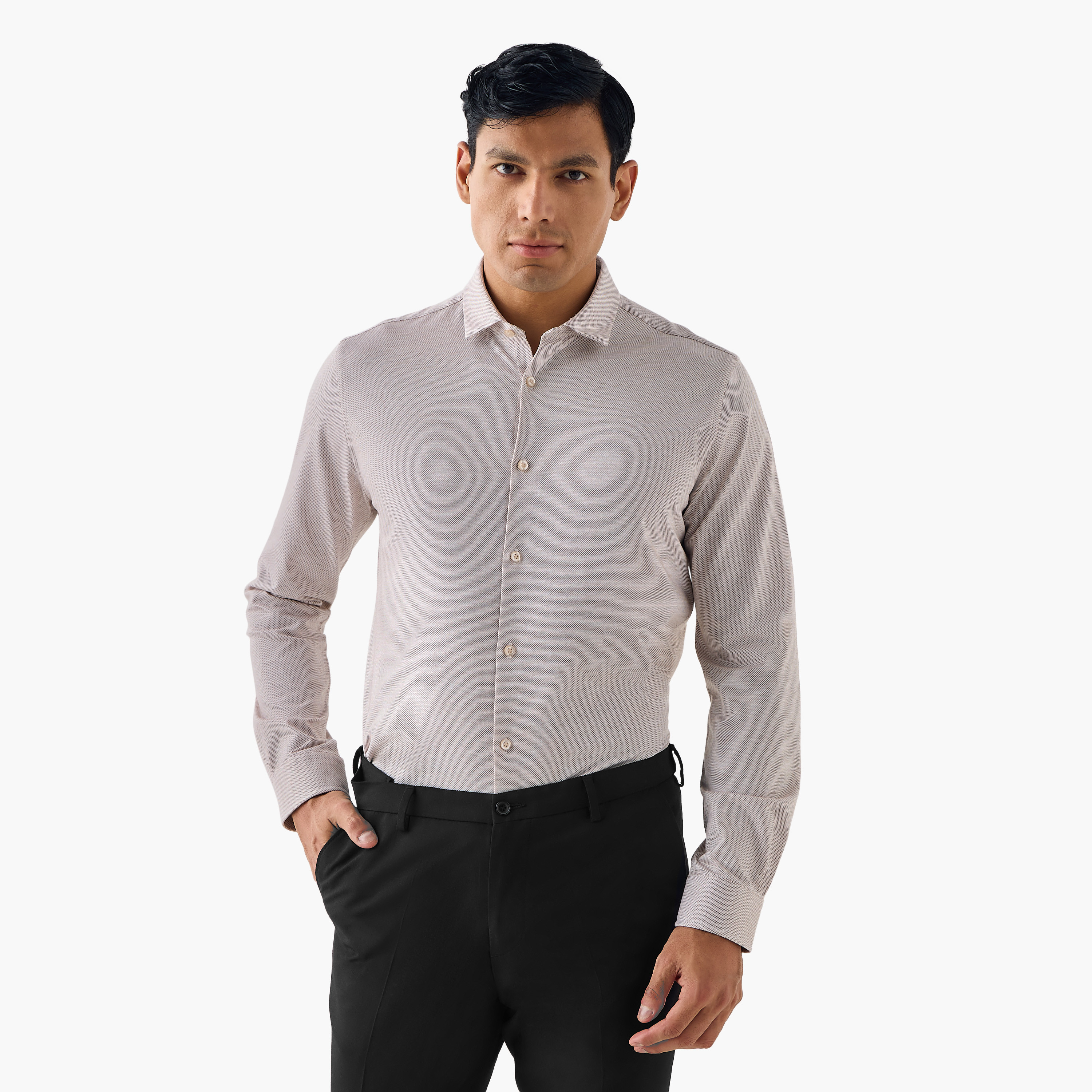 Slim Fit Textured Collared Shirt-men-clothing-shirts-image-1