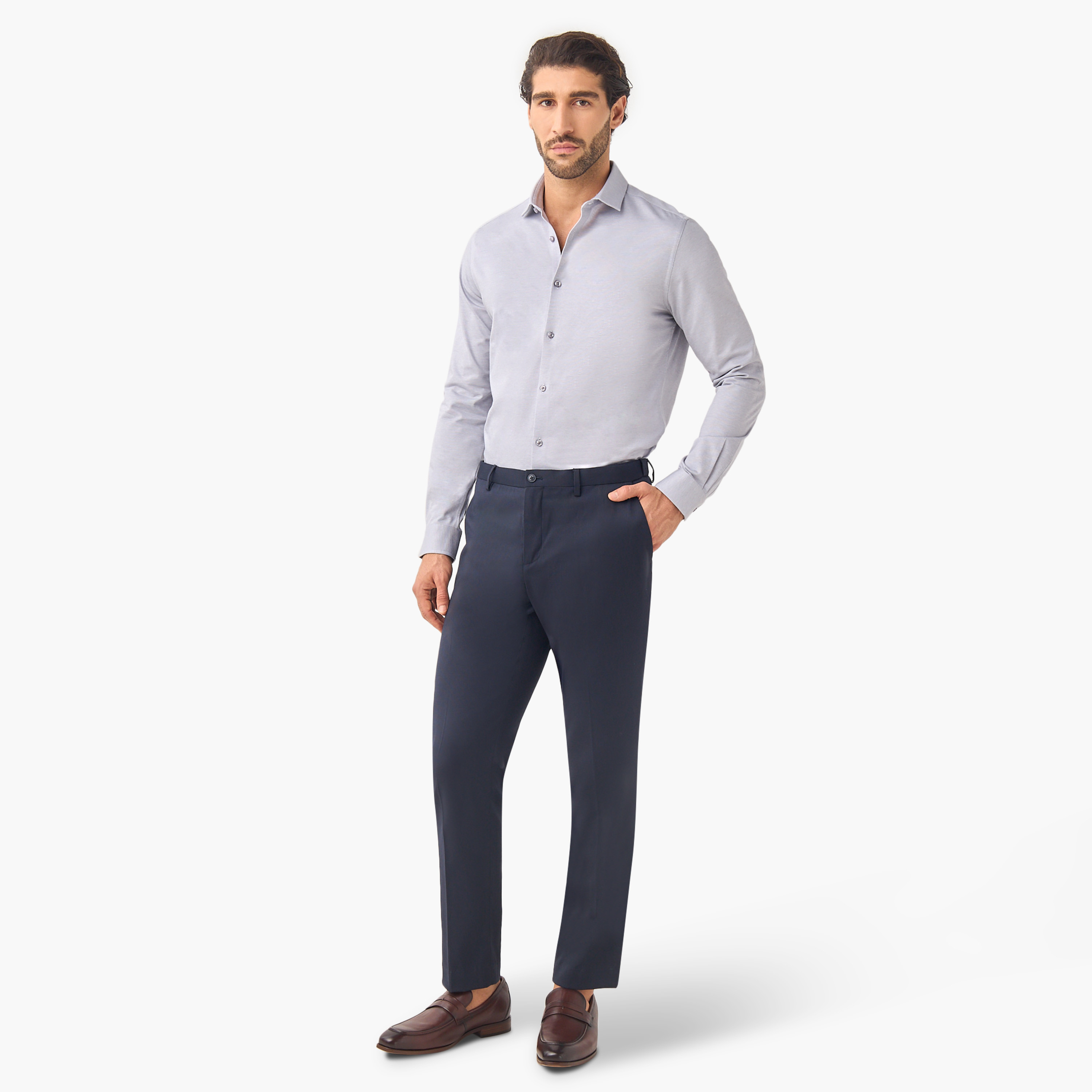 Slim Fit Dobby Shirt with Collar and Long Sleeves-men-clothing-shirts-image-2