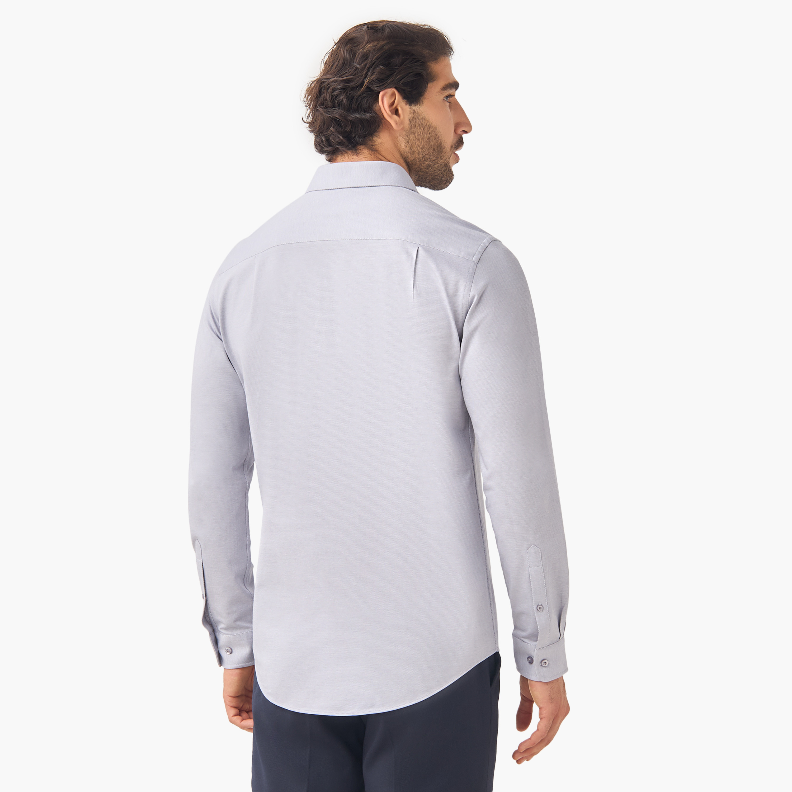 Slim Fit Dobby Shirt with Collar and Long Sleeves-men-clothing-shirts-image-3