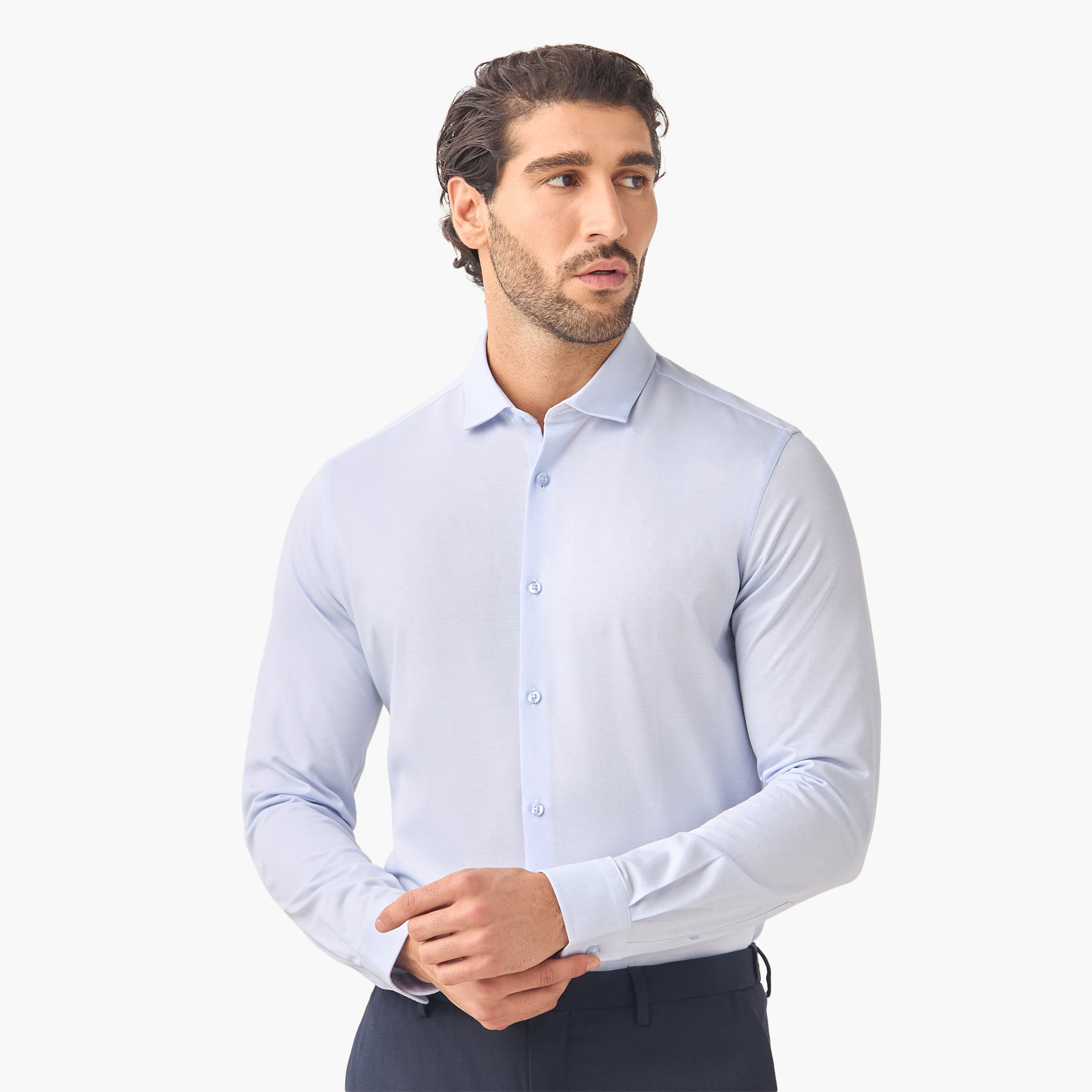 قميص دوبي بقصة ضيقة وياقة عادية وأكمام طويلة-men-clothing-shirts-image-1