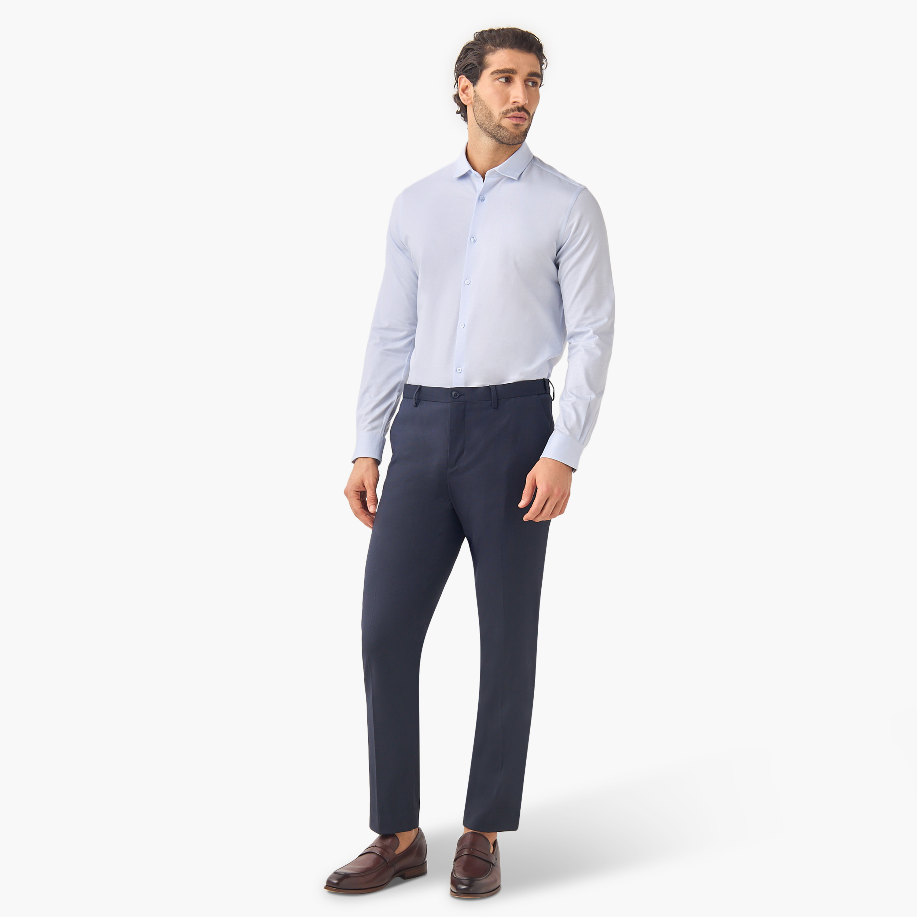 قميص دوبي بقصة ضيقة وياقة عادية وأكمام طويلة-men-clothing-shirts-image-2