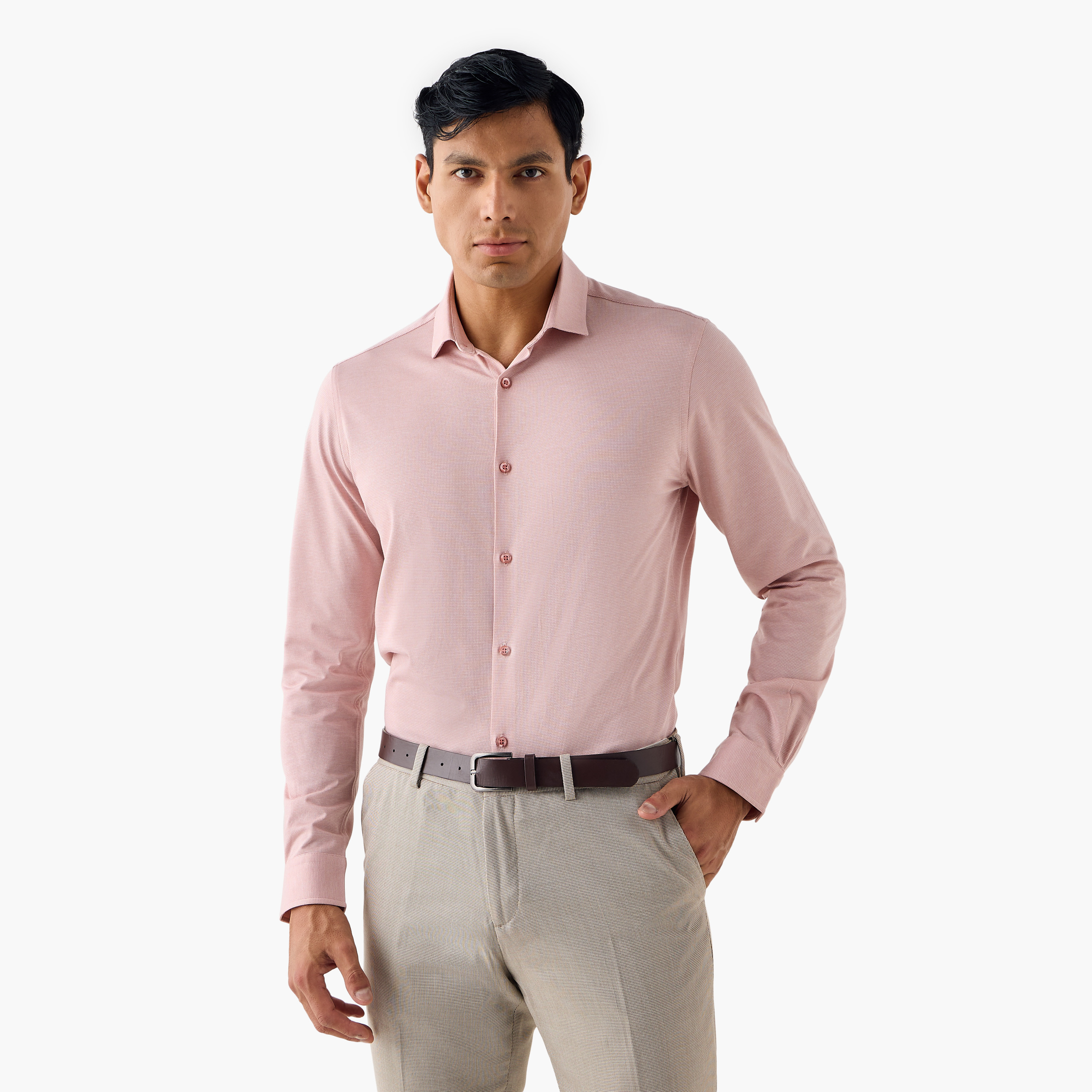Slim Fit Textured Shirt with Collar-men-clothing-shirts-image-1
