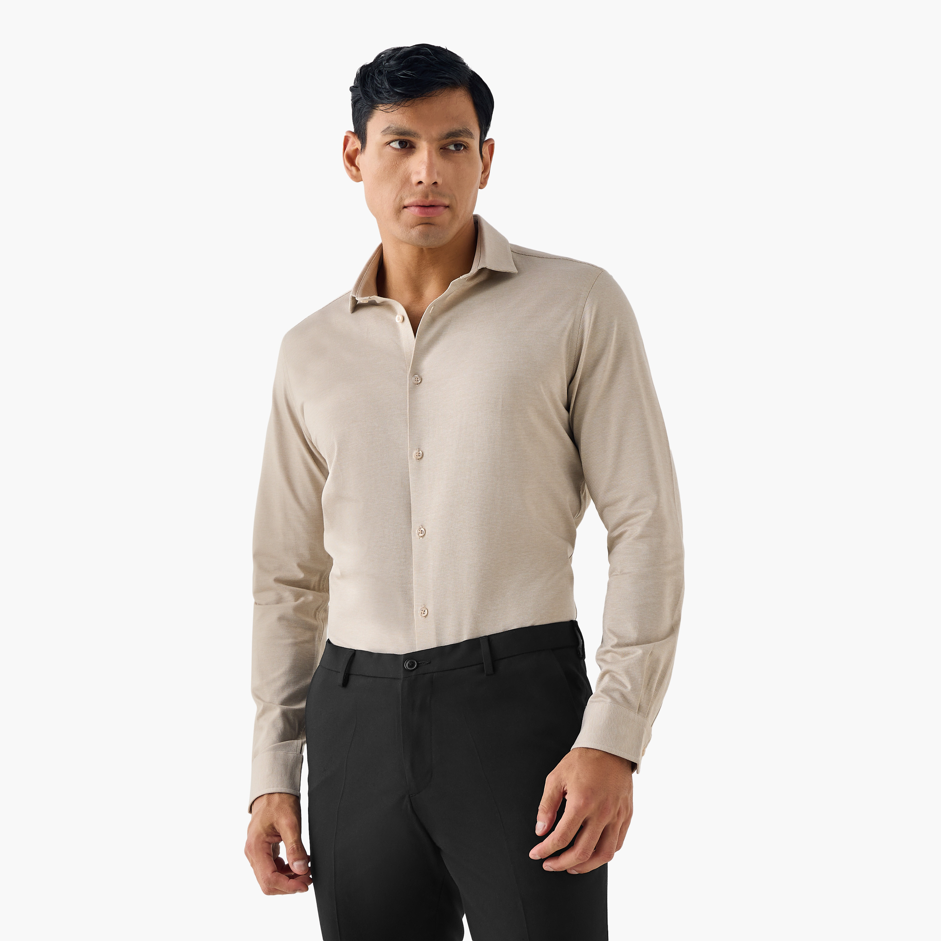 قميص بارز الملمس بقصة ضيقة وياقة-men-clothing-shirts-image-1