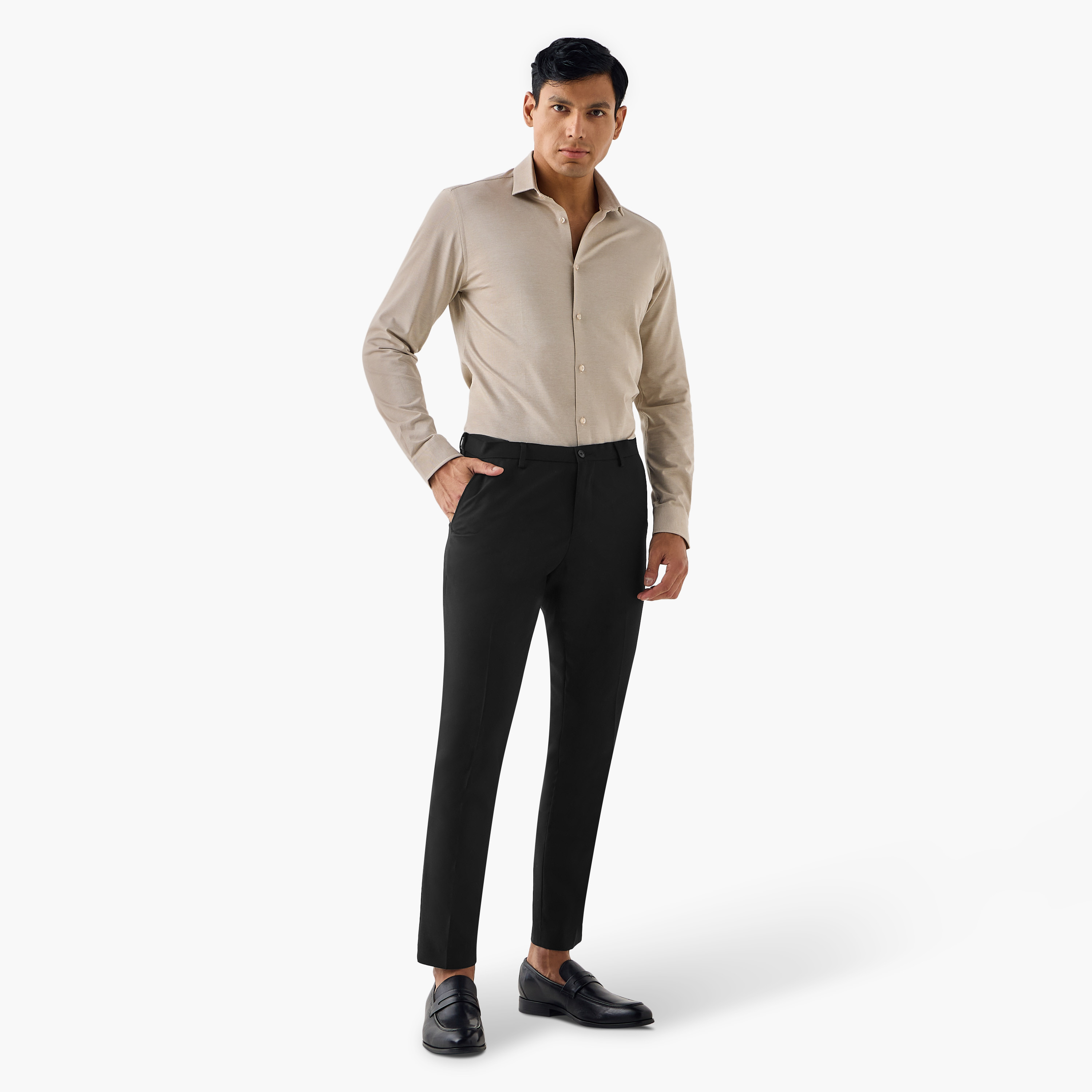 قميص بارز الملمس بقصة ضيقة وياقة-men-clothing-shirts-image-2