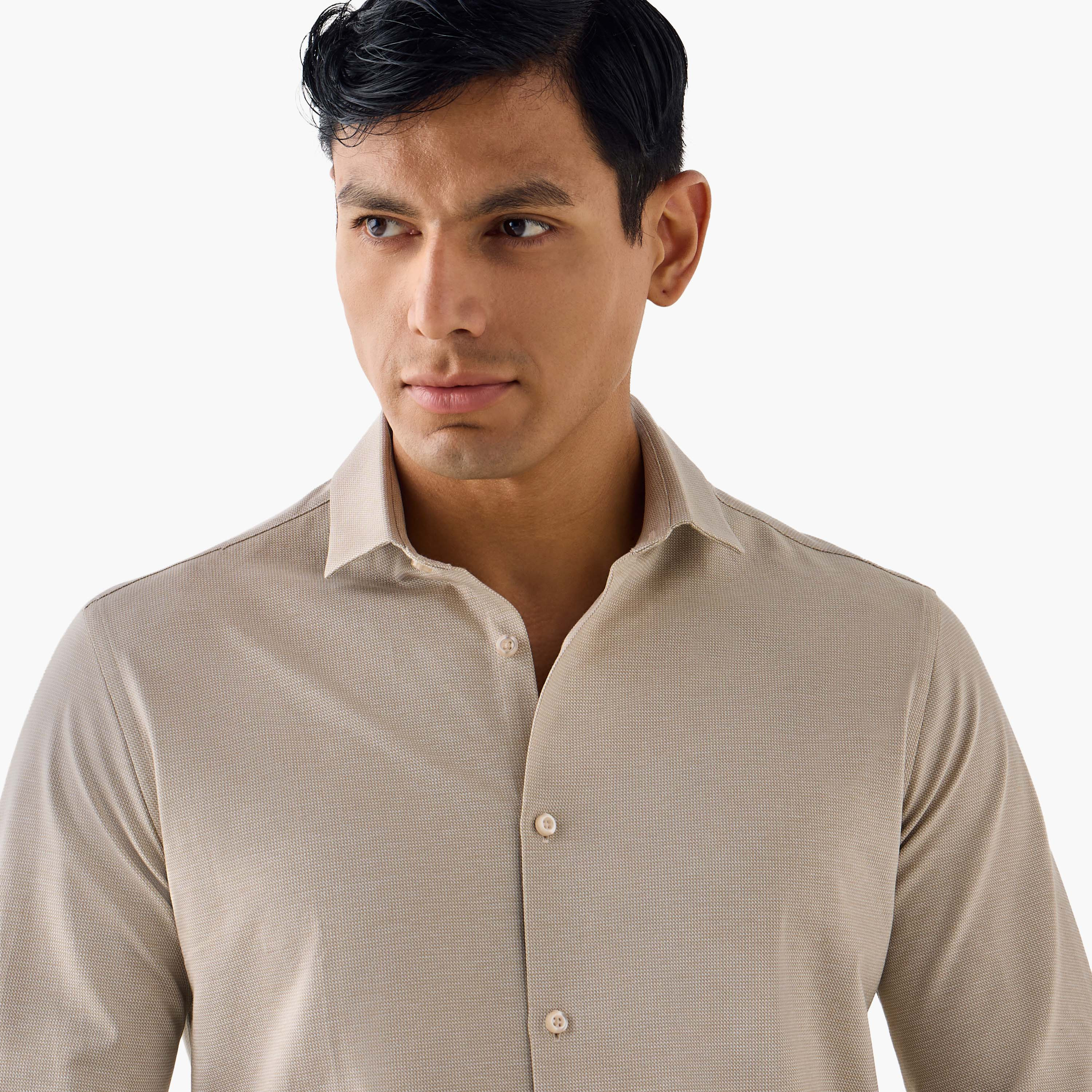 قميص بارز الملمس بقصة ضيقة وياقة-men-clothing-shirts-image-4