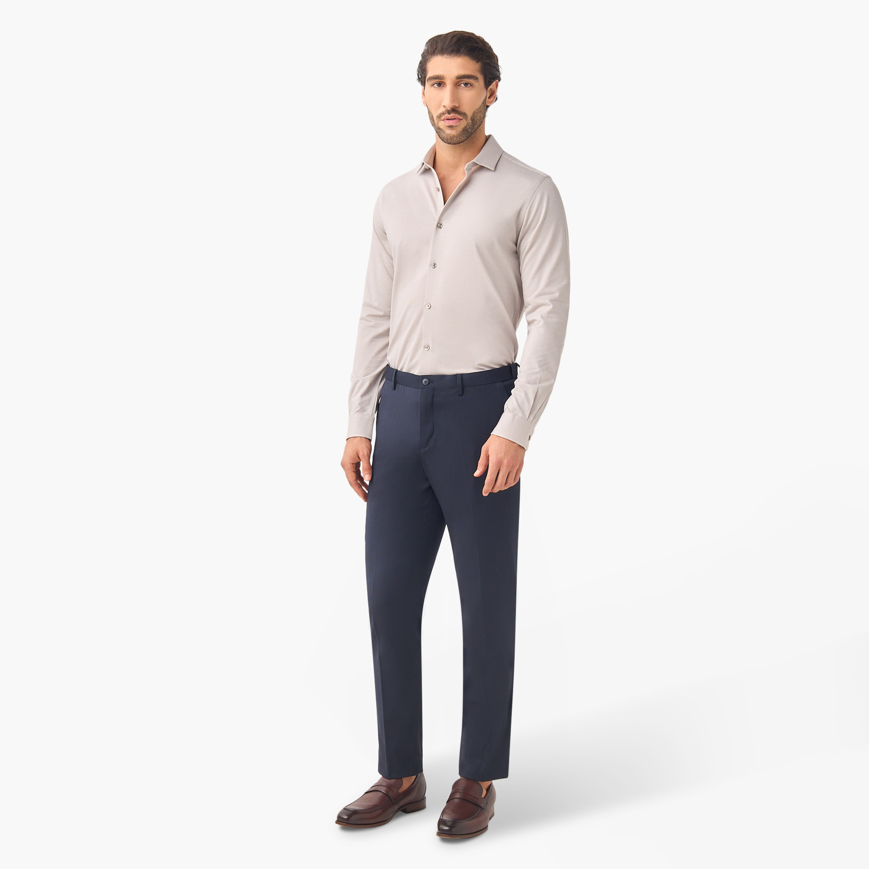 Slim Fit Textured Shirt with Collar and Long Sleeves-men-clothing-shirts-image-2