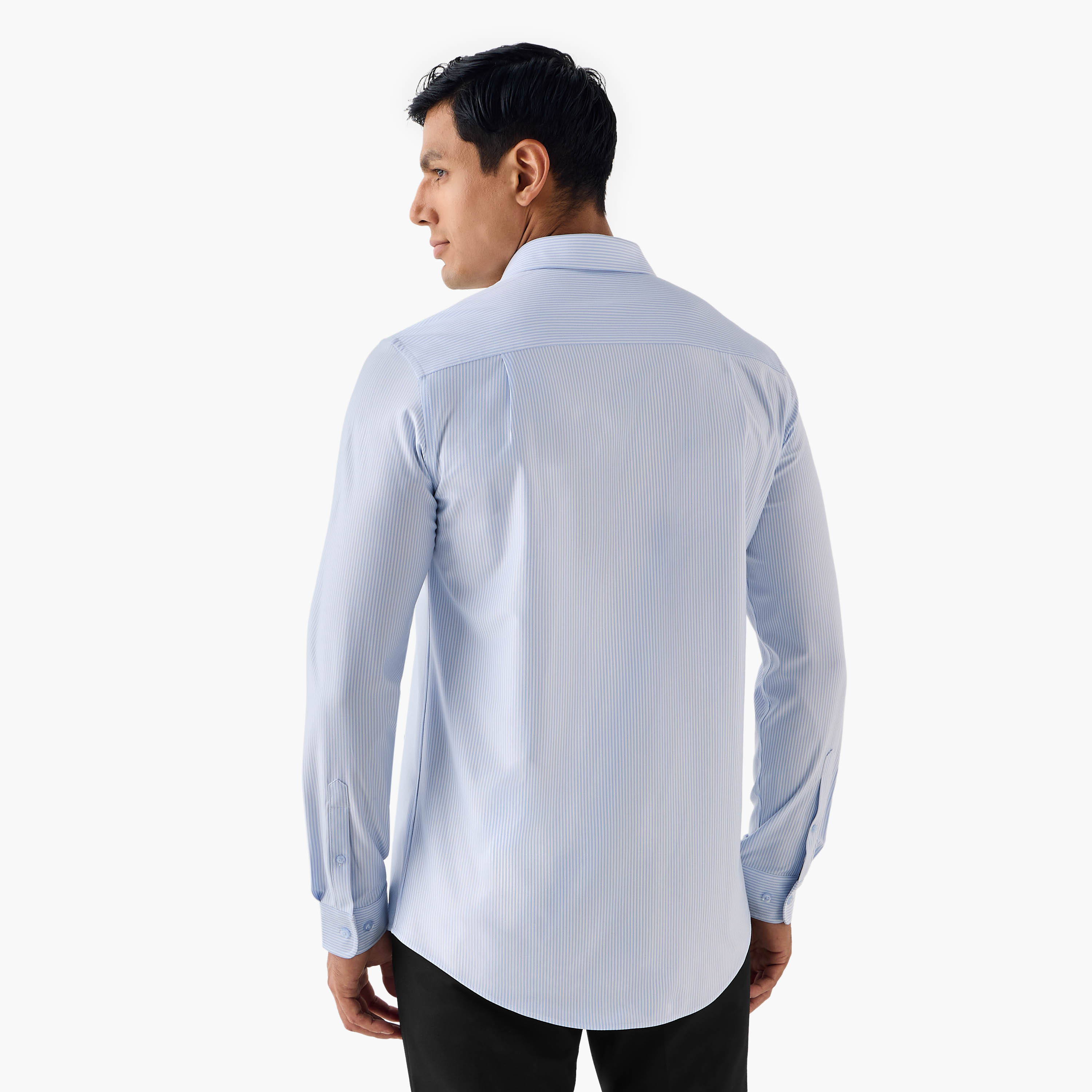 Slim Fit Striped Shirt with Collar-men-clothing-shirts-image-3