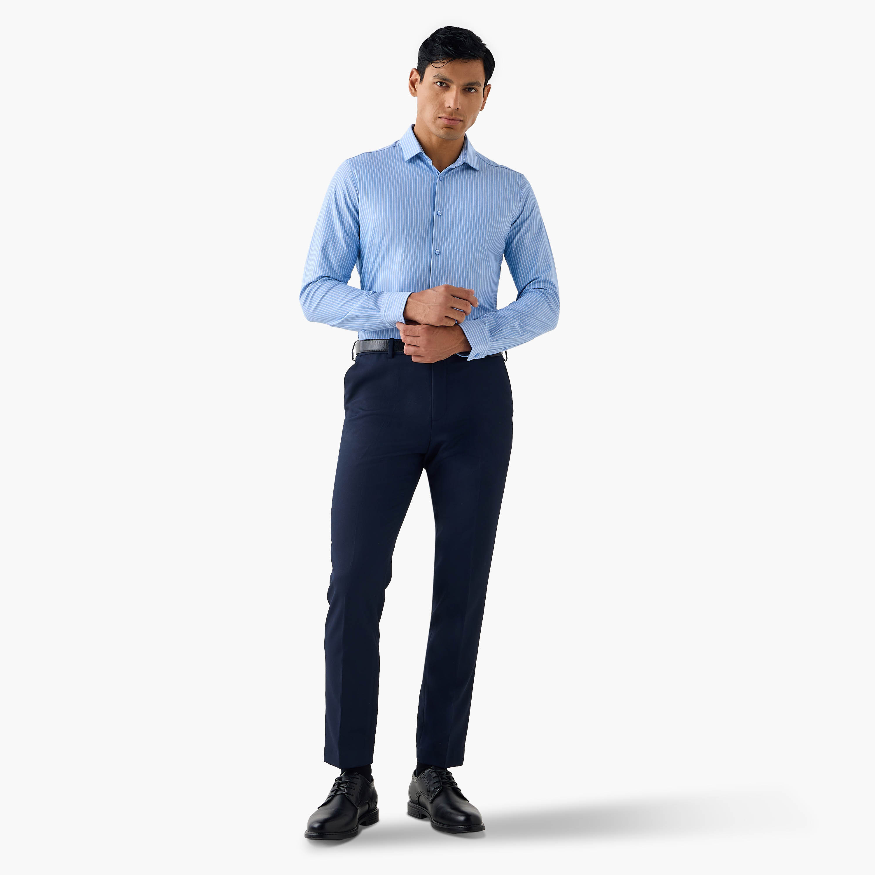 قميص مخطط بقصة سليم وياقة-men-clothing-shirts-image-2