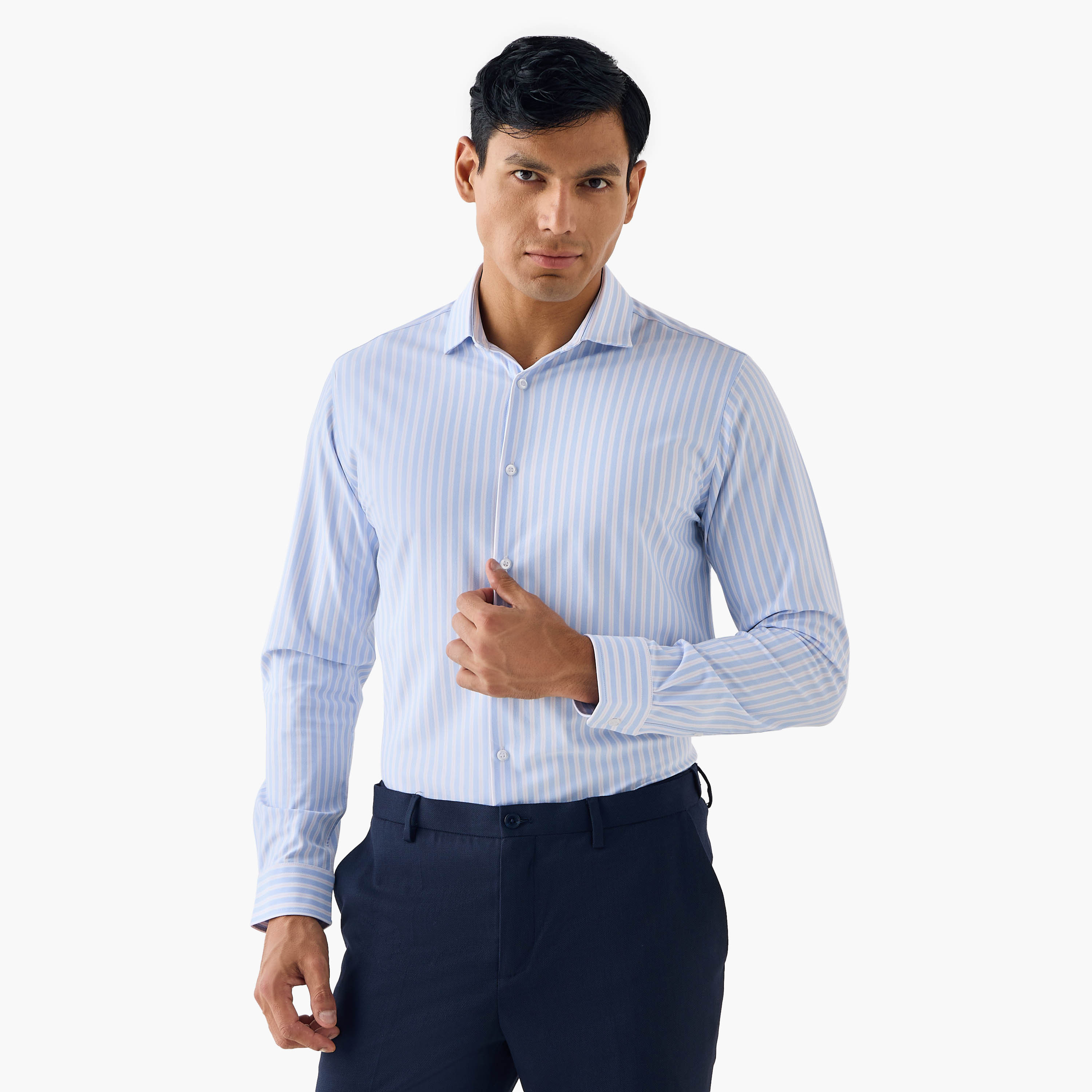 Slim Fit Striped Shirt with Collar-men-clothing-shirts-image-1