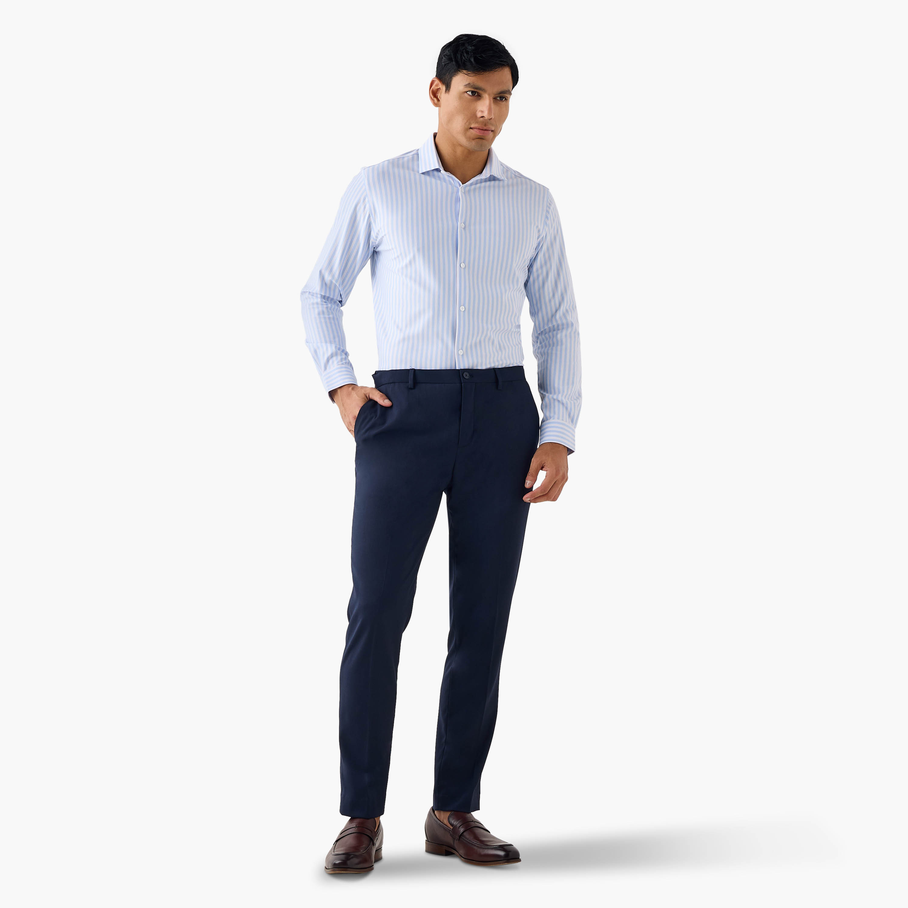 Slim Fit Striped Shirt with Collar-men-clothing-shirts-image-2
